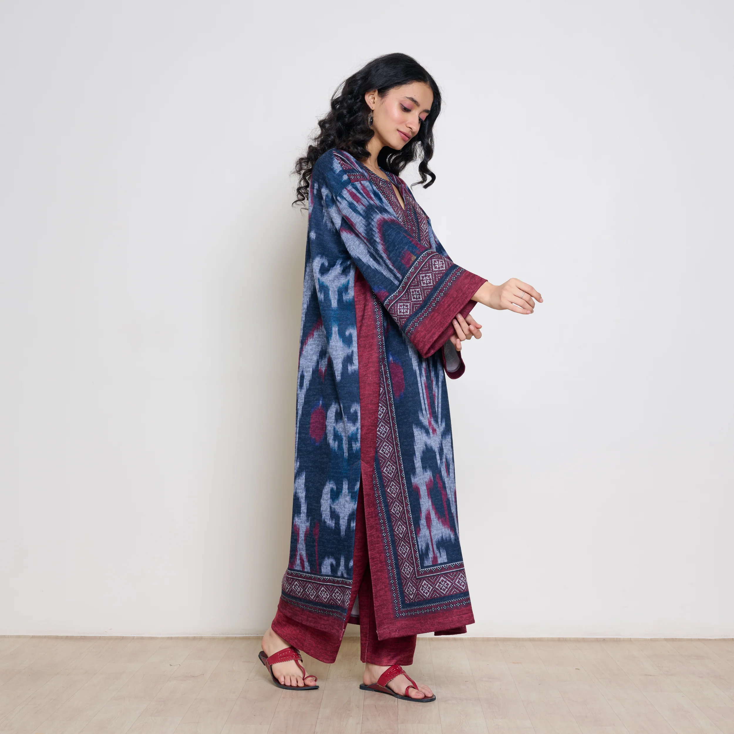 Murmur Woollen Hand Embroidered Long Kurta - Black - Image 8