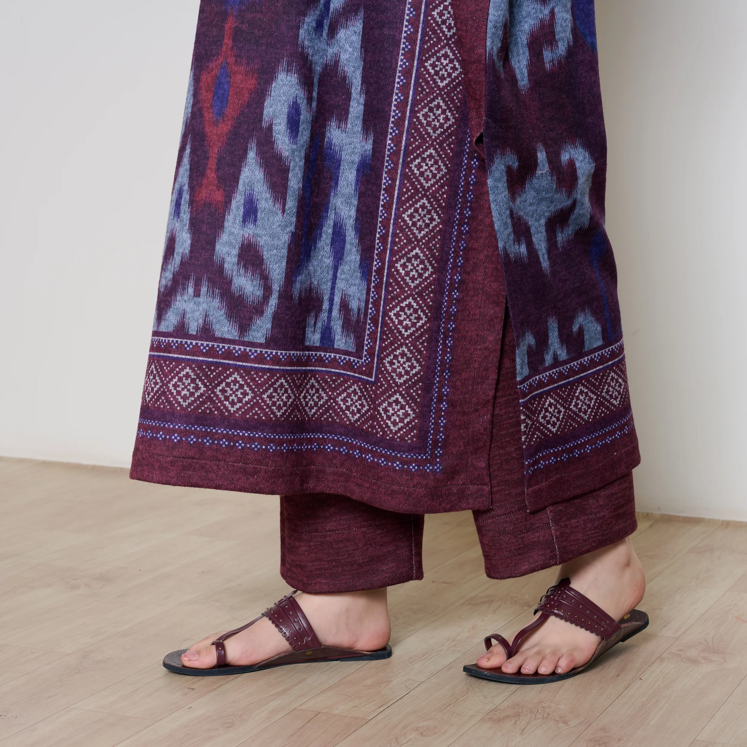 Murmur Woollen Hand Embroidered Long Kurta - Cherry Lacquer - Image 4