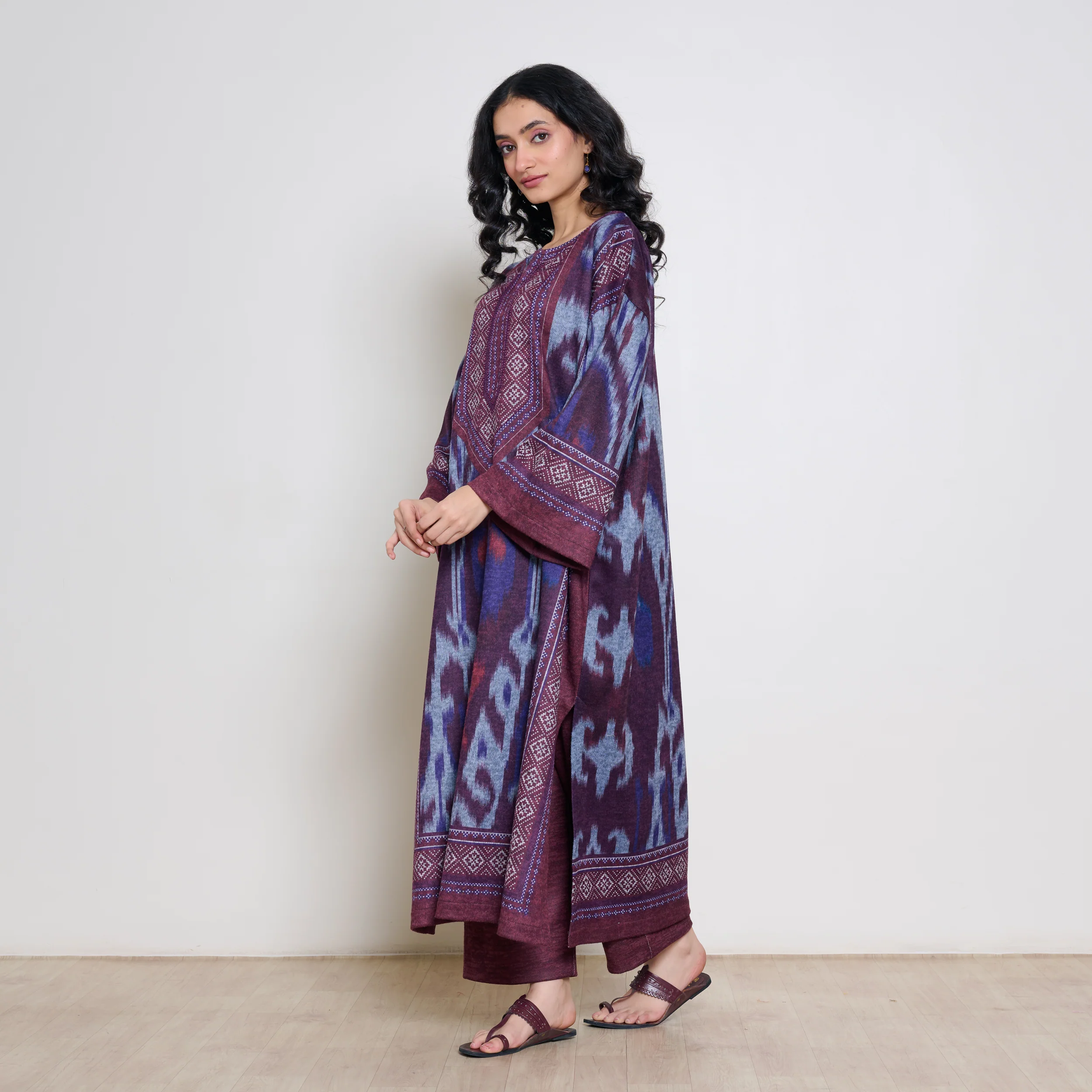 Murmur Woollen Hand Embroidered Long Kurta - Cherry Lacquer - Image 6