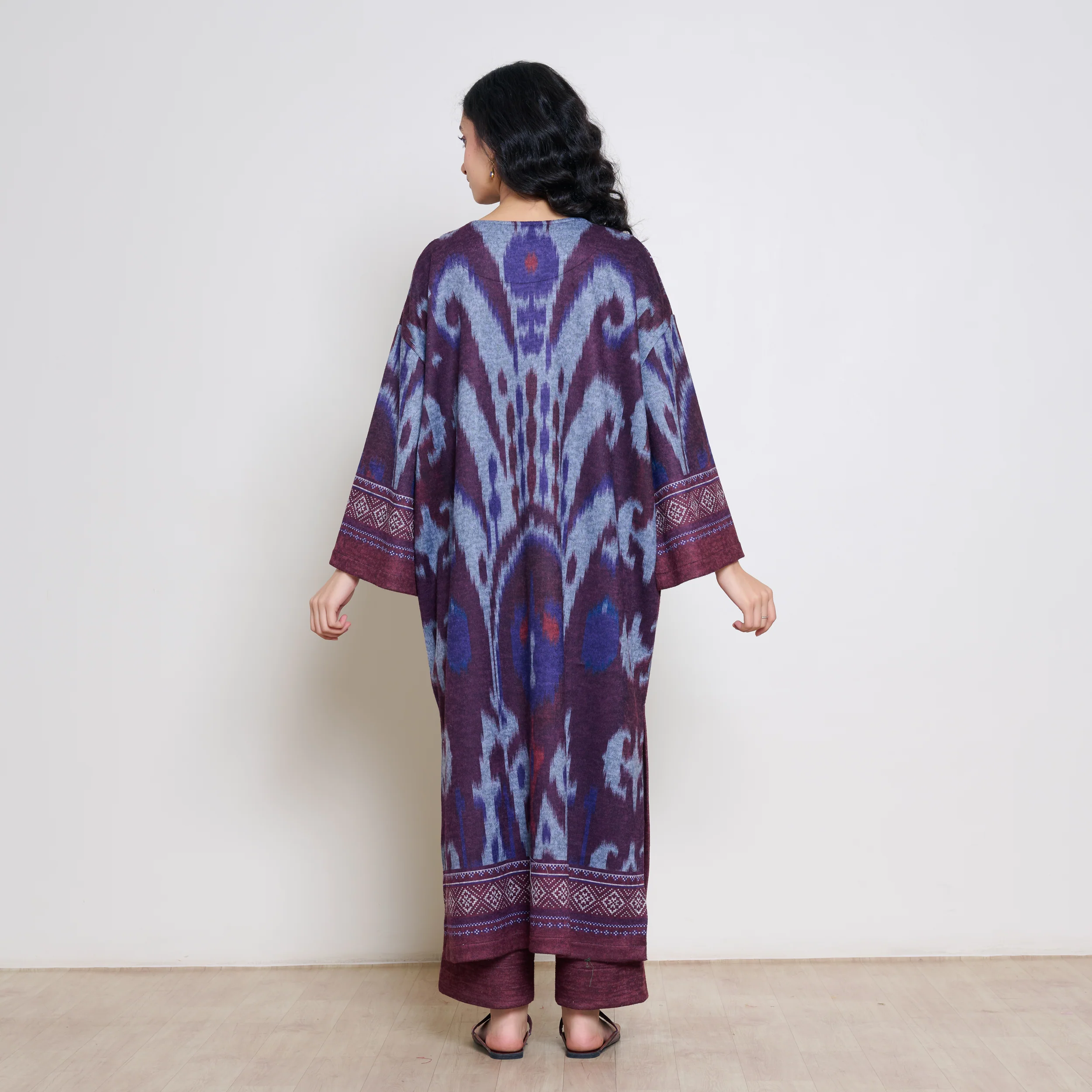 Murmur Woollen Hand Embroidered Long Kurta - Cherry Lacquer - Image 7