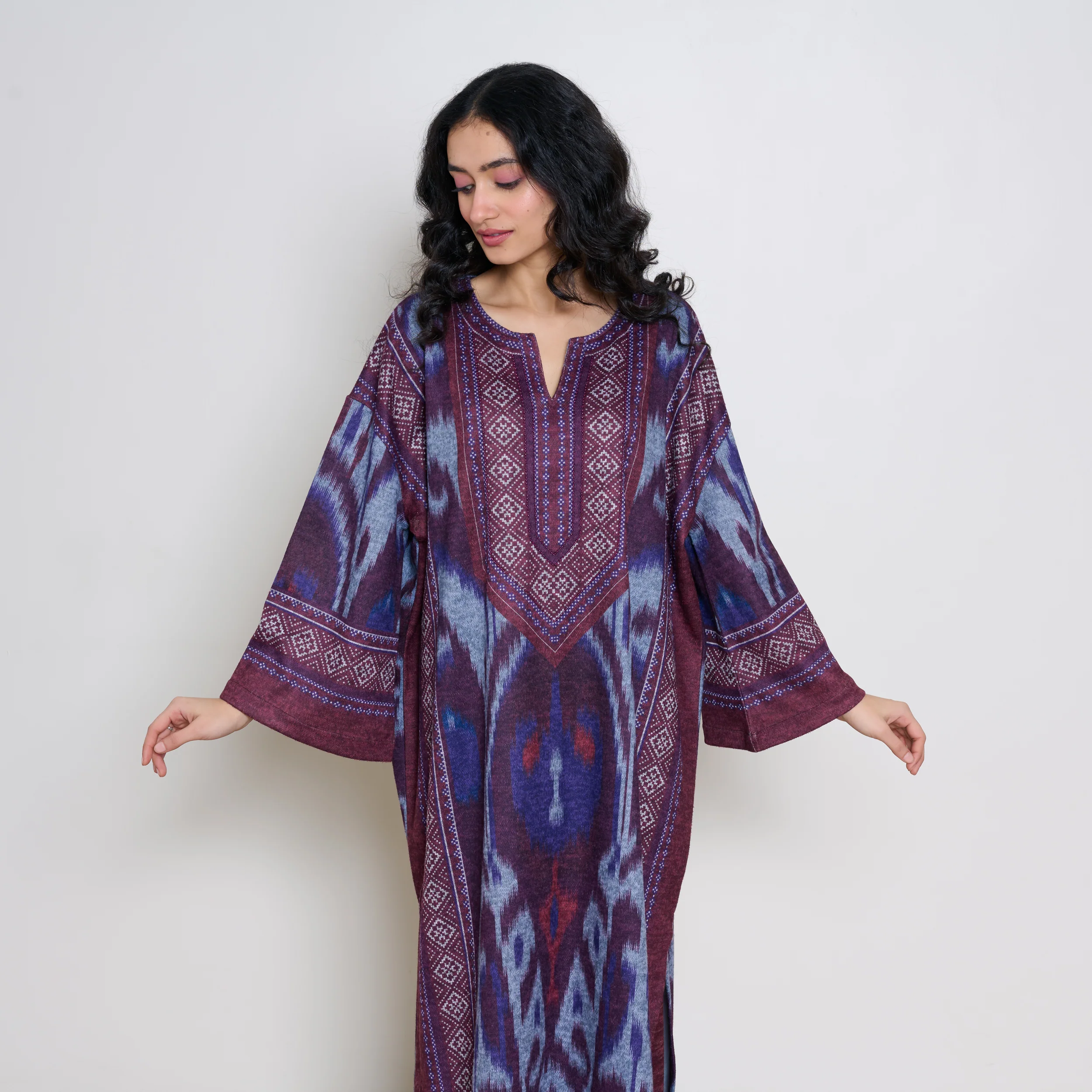 Murmur Woollen Hand Embroidered Long Kurta - Cherry Lacquer - Image 8