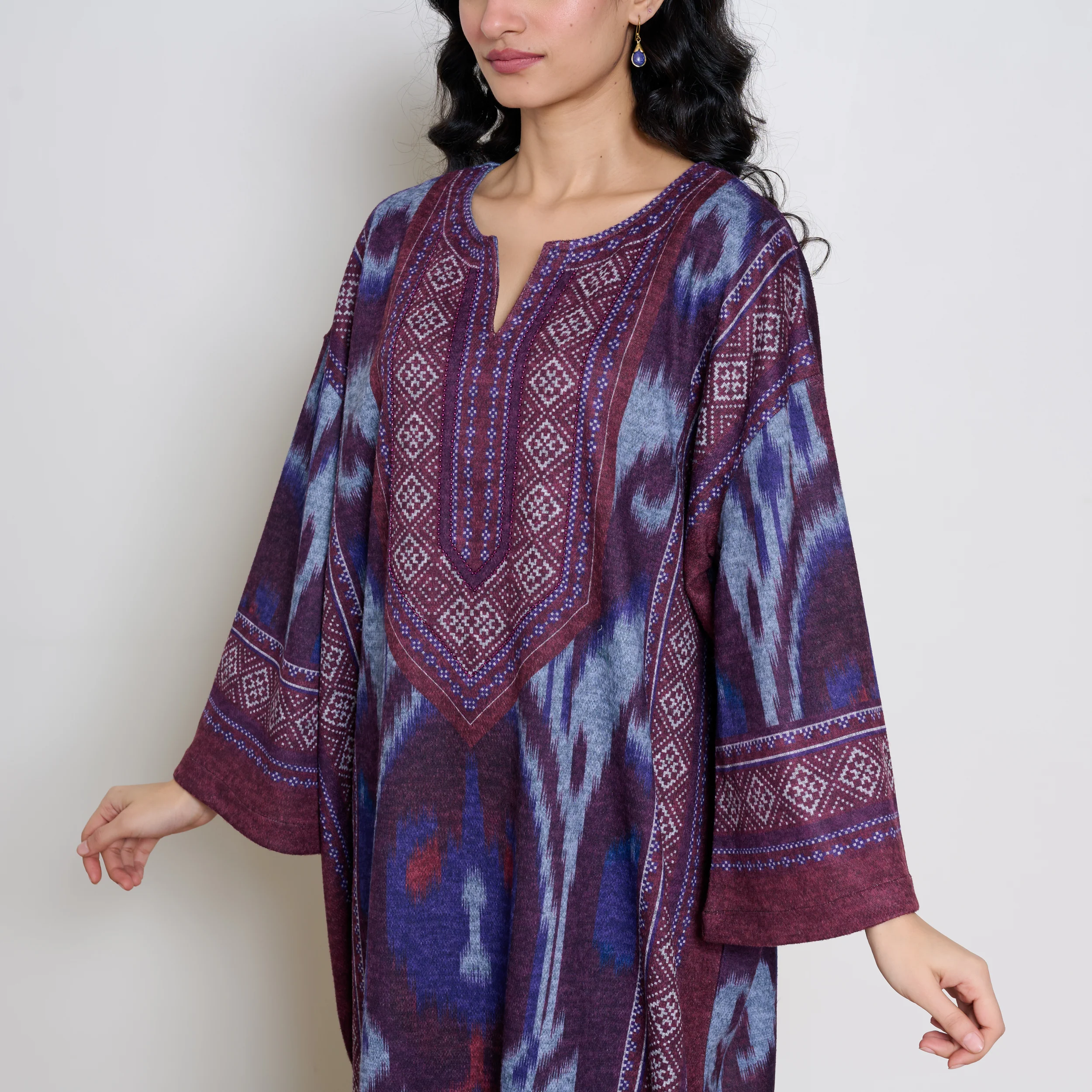 Murmur Woollen Hand Embroidered Long Kurta - Cherry Lacquer - Image 9