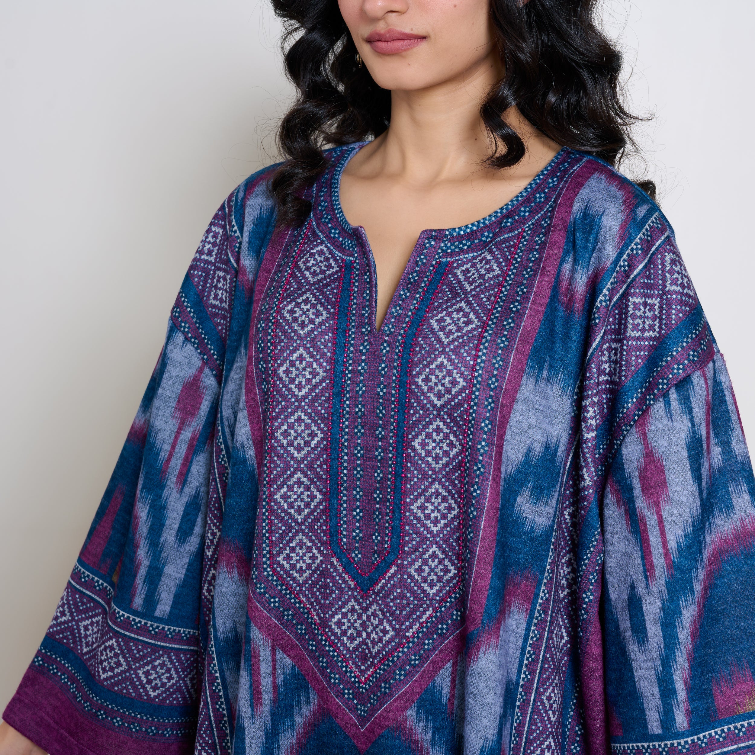 Murmur Woollen Hand Embroidered Long Kurta - Transformative Teal - Image 2