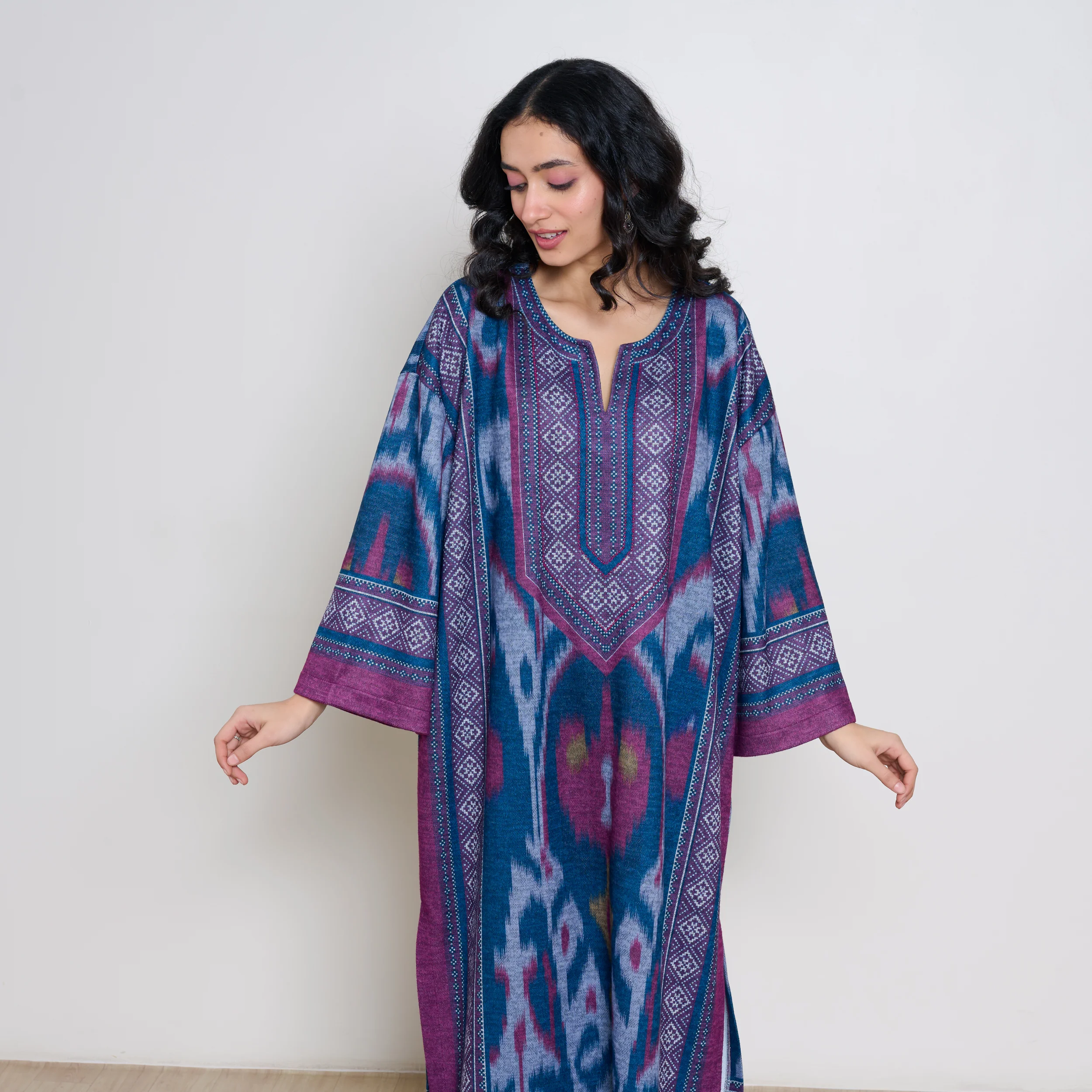 Murmur Woollen Hand Embroidered Long Kurta - Transformative Teal - Image 6