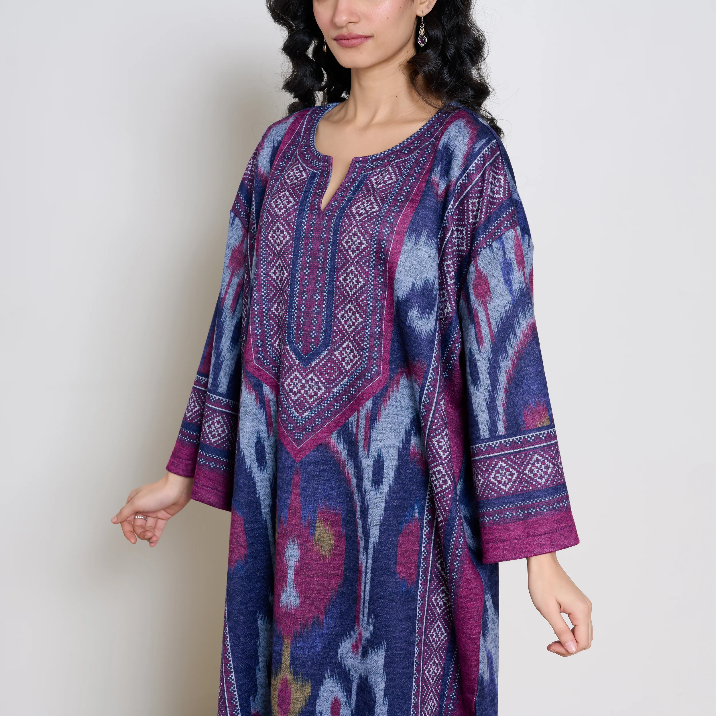 Murmur Woollen Hand Embroidered Long Kurta - Violet - Image 11