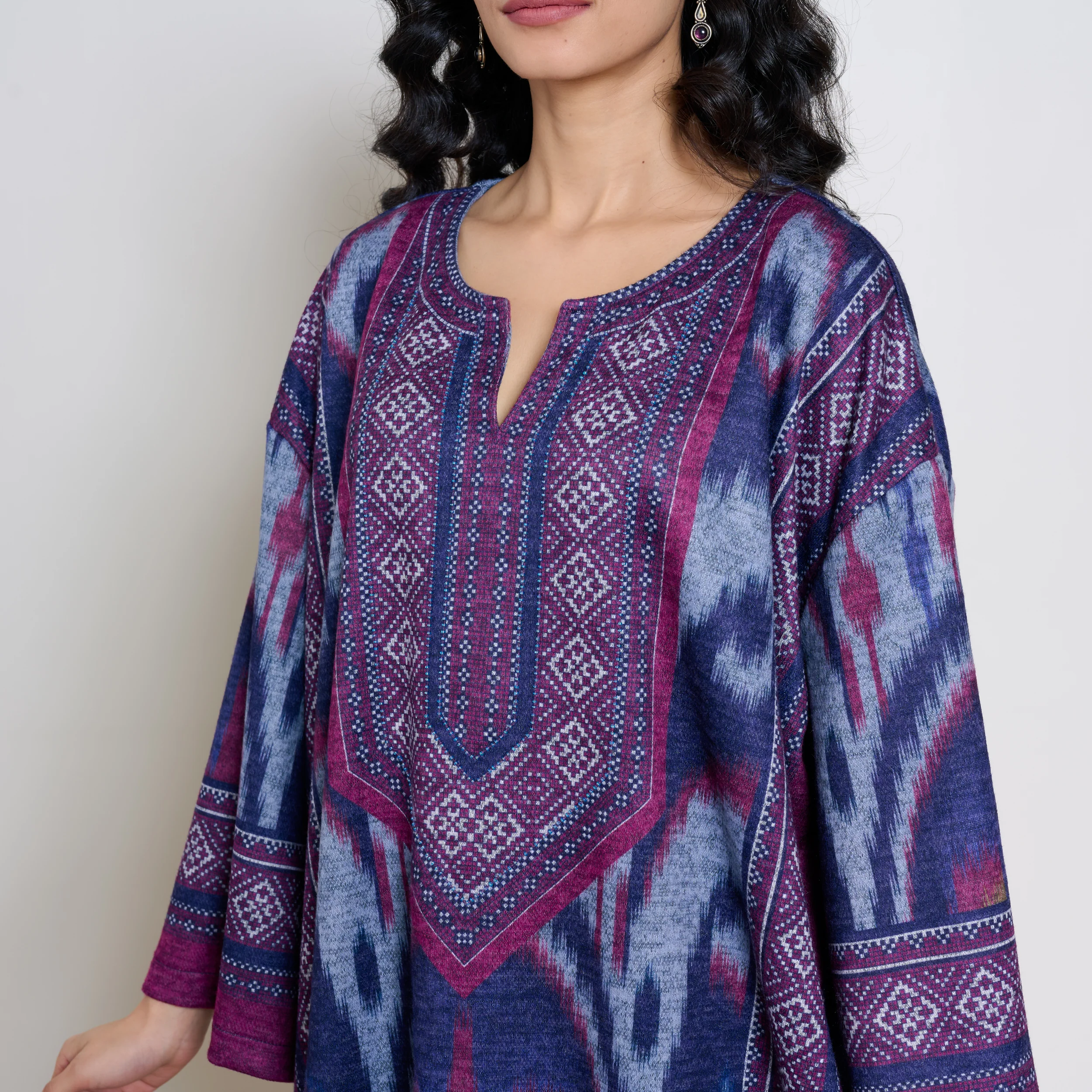 Murmur Woollen Hand Embroidered Long Kurta - Violet - Image 2