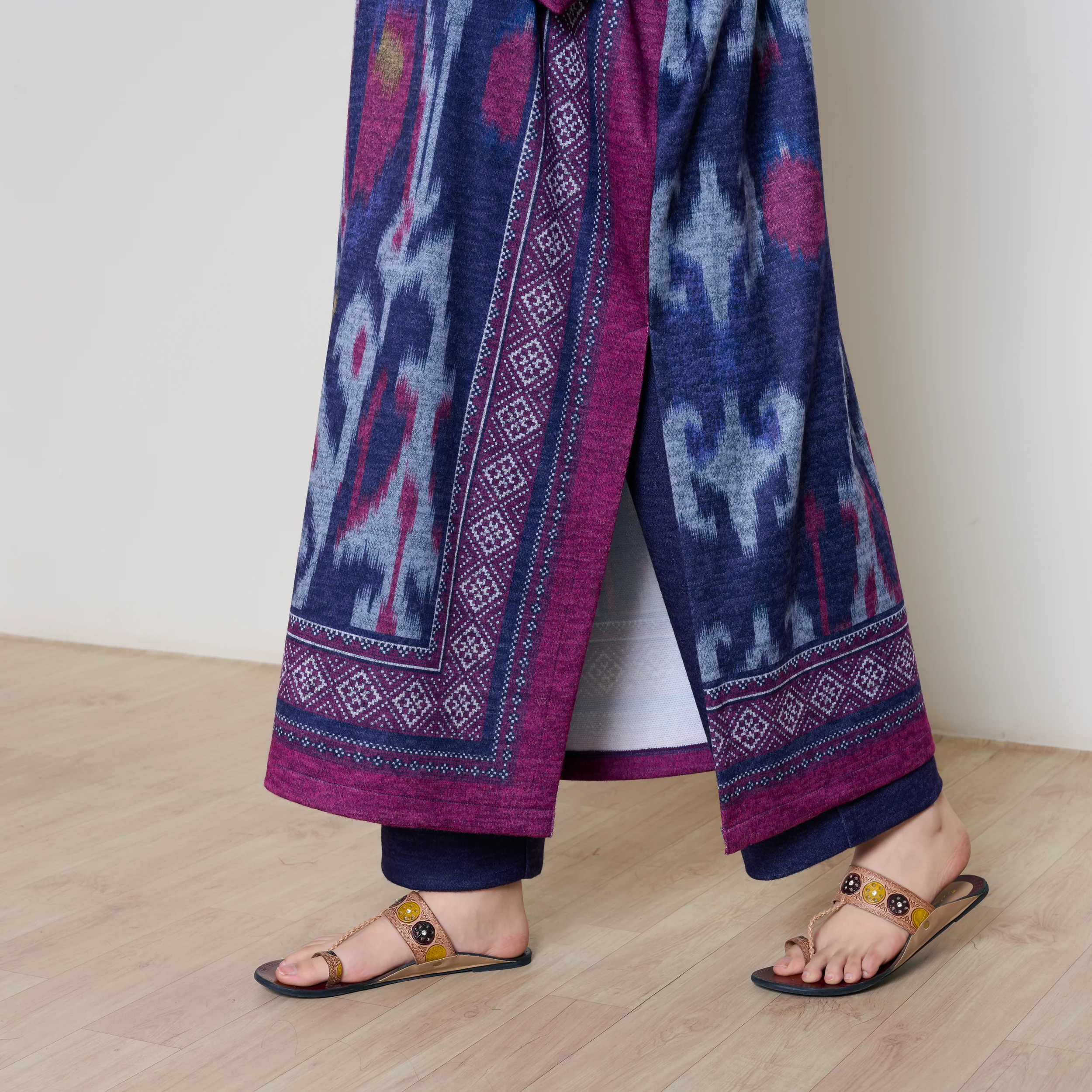 Murmur Woollen Hand Embroidered Long Kurta - Violet - Image 5