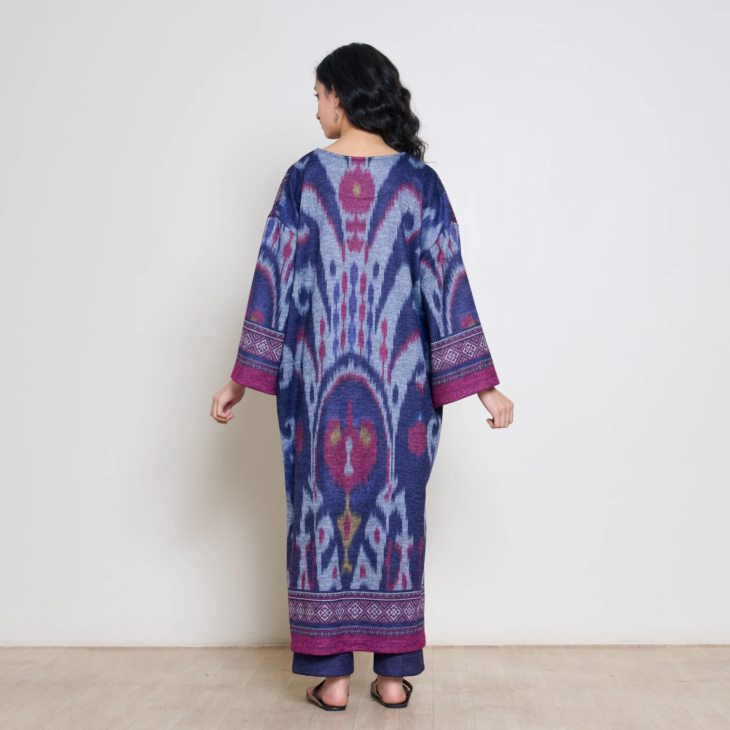 Murmur Woollen Hand Embroidered Long Kurta - Violet - Image 7