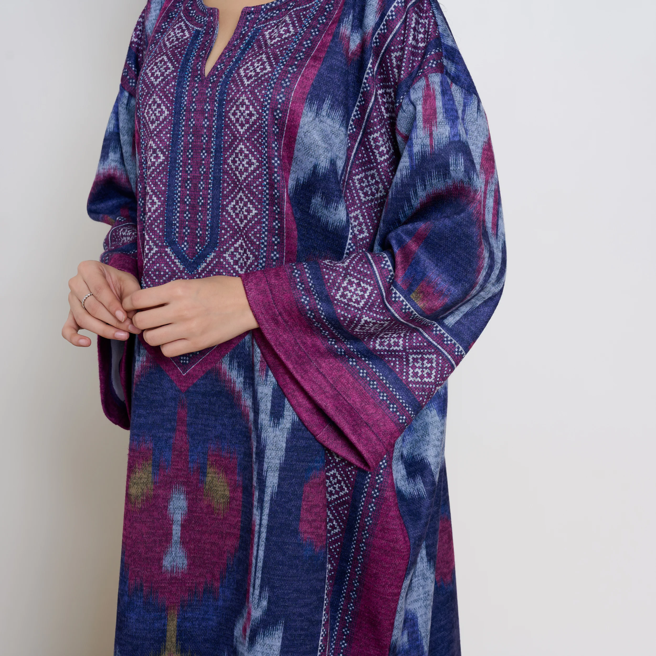 Murmur Woollen Hand Embroidered Long Kurta - Violet - Image 8