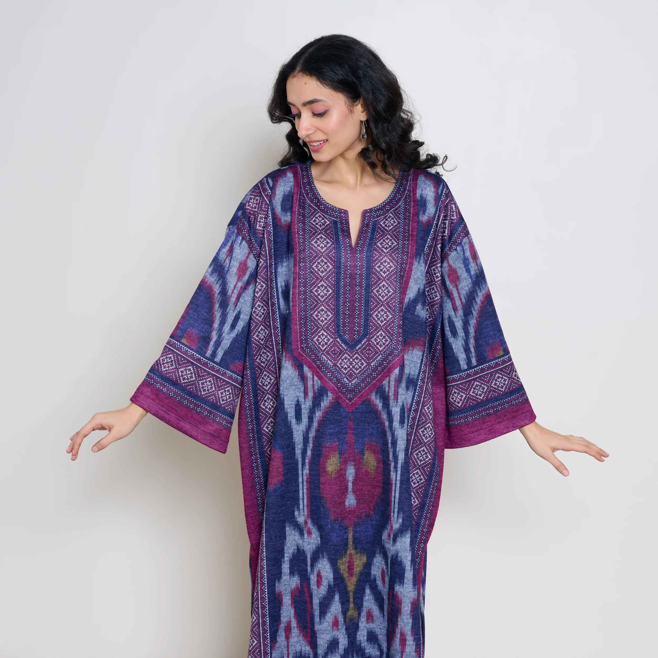 Murmur Woollen Hand Embroidered Long Kurta - Violet - Image 9