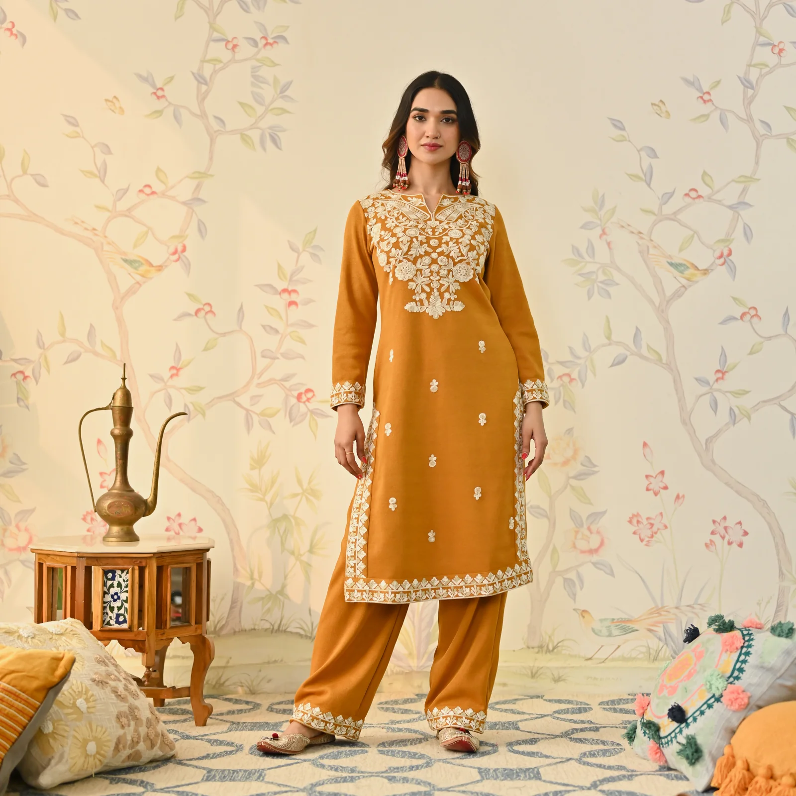 Mustard Woollen Embroidered Kurta - Image 4