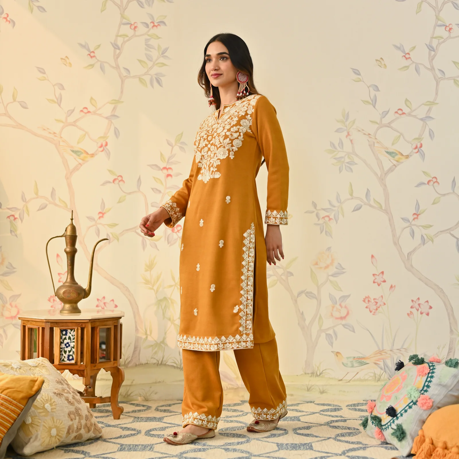 Mustard Woollen Embroidered Kurta - Image 5
