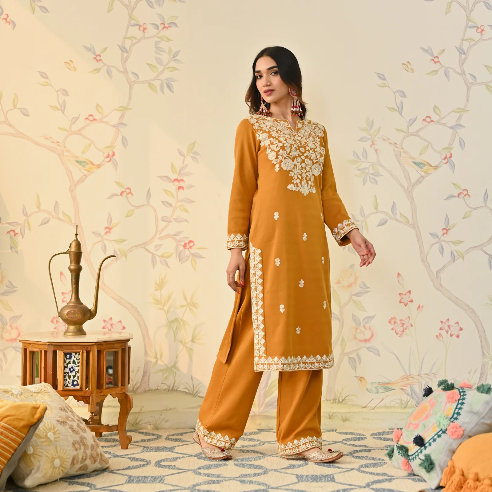 Mustard Woollen Embroidered Kurta - Image 6