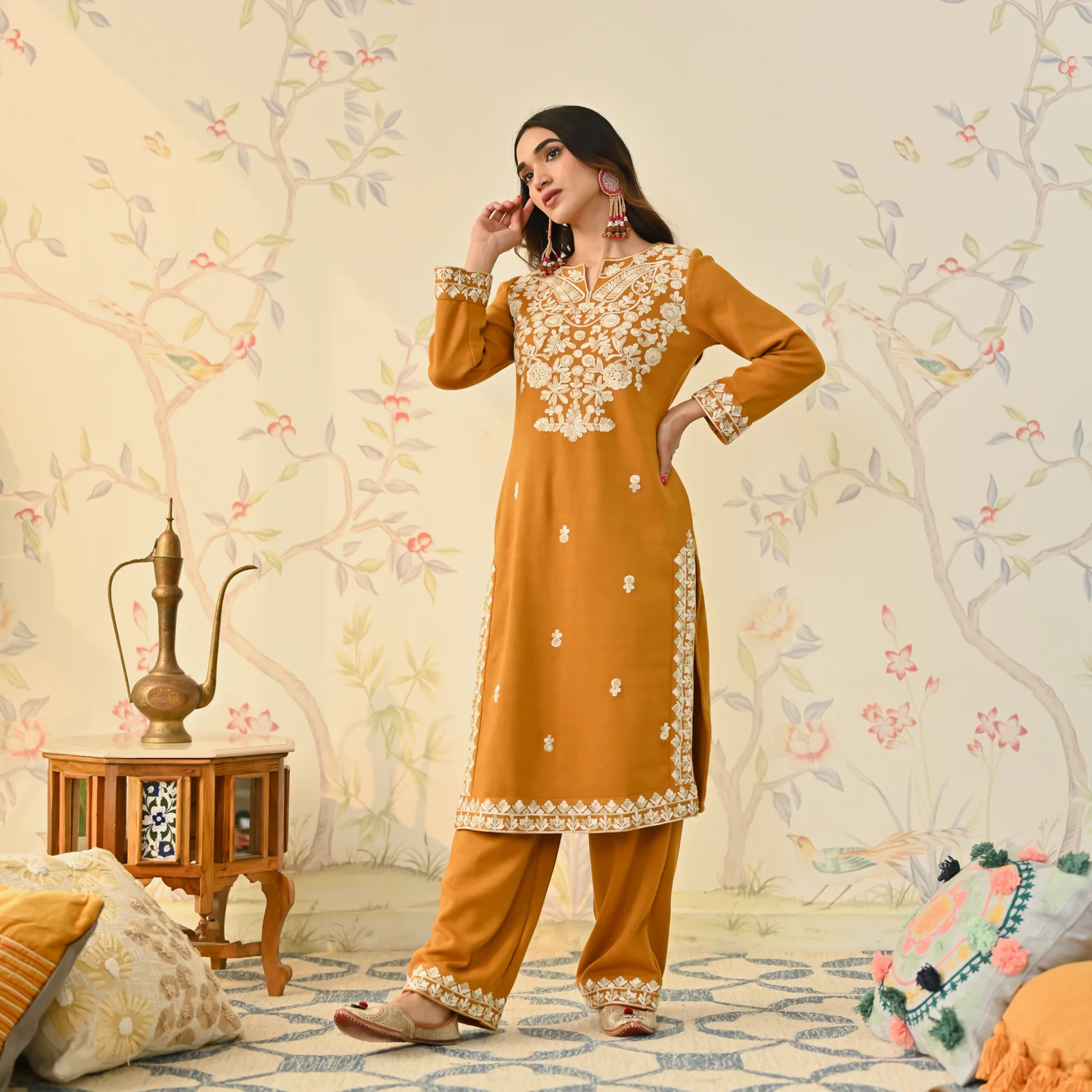 Mustard Woollen Embroidered Kurta - Image 7