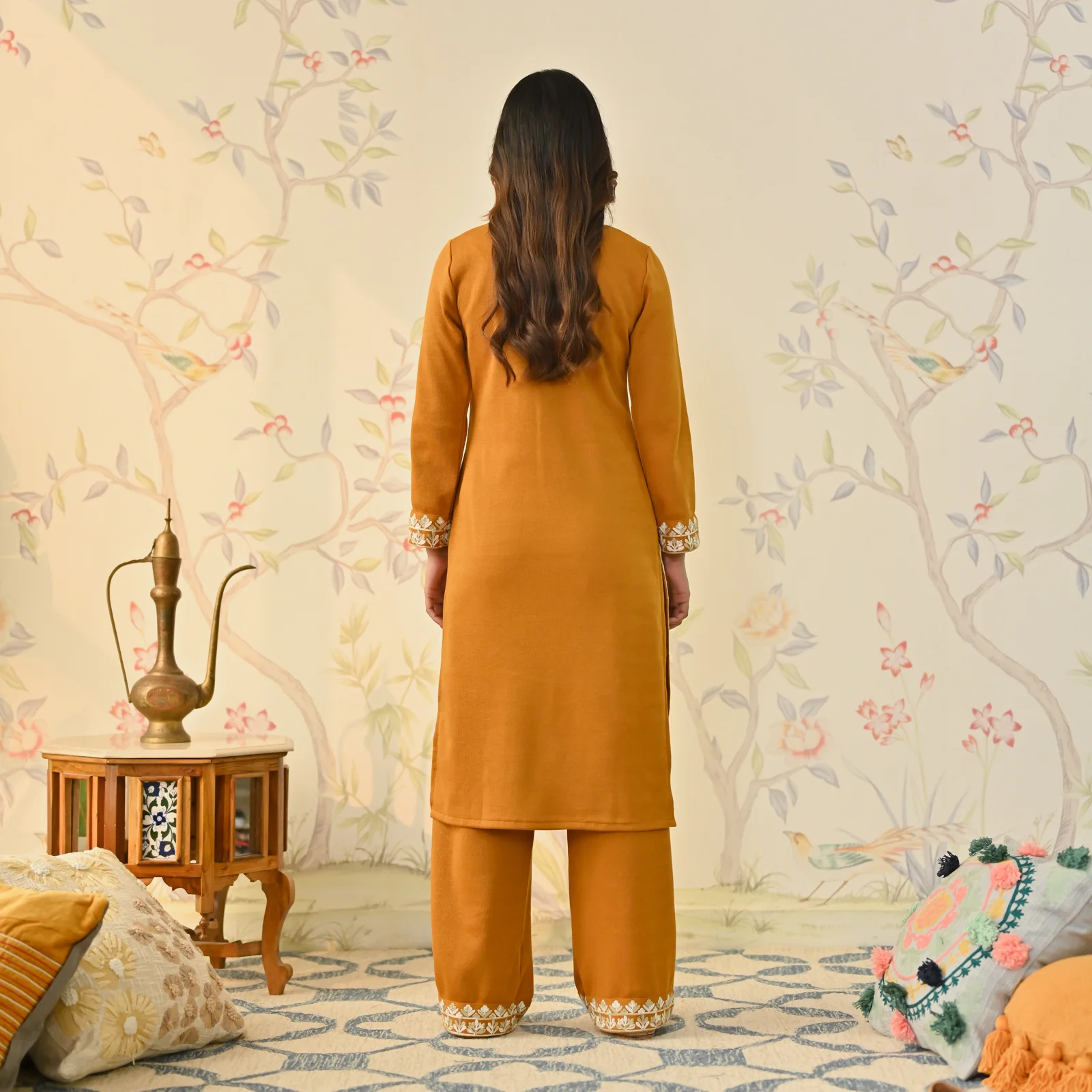 Mustard Woollen Embroidered Kurta - Image 8