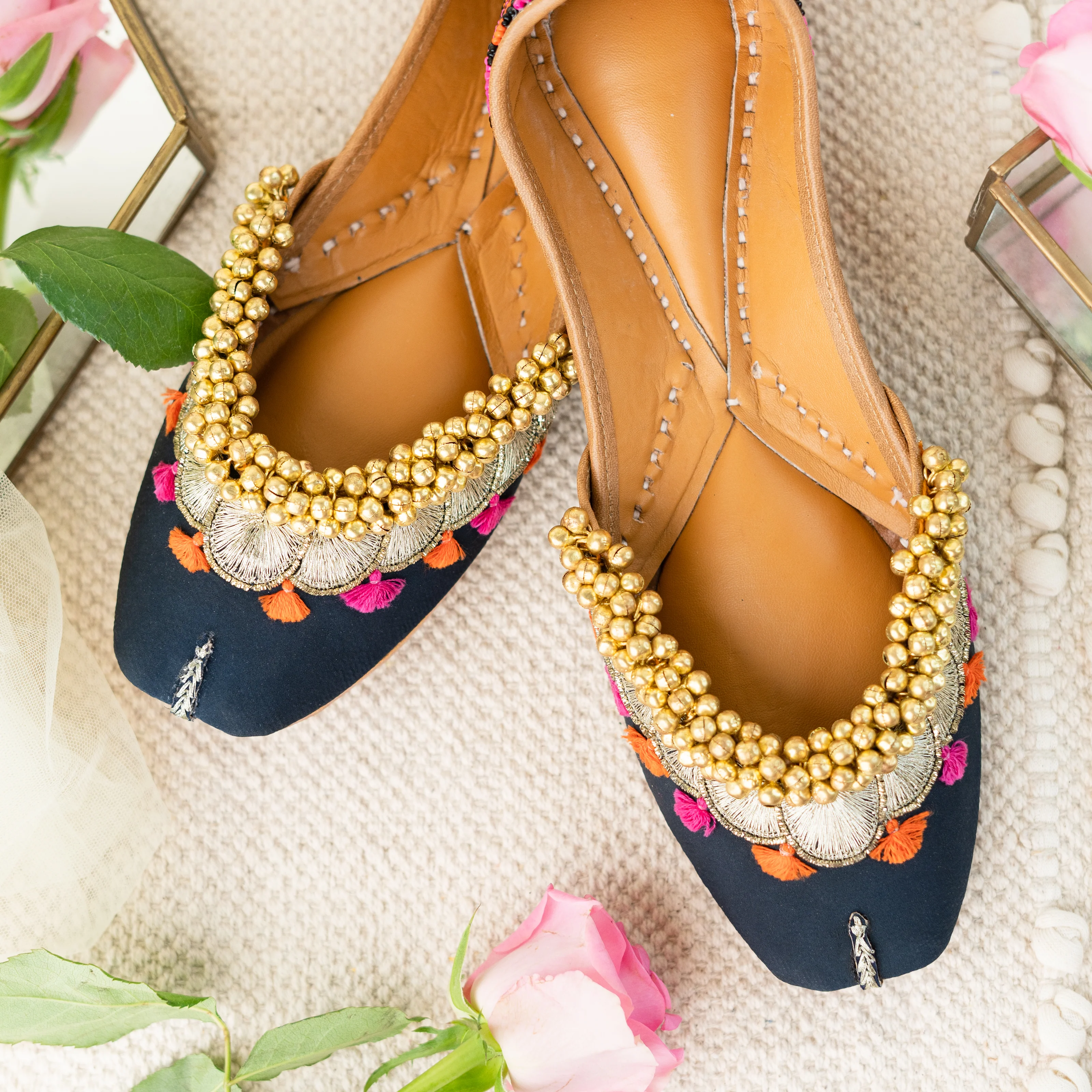 Navy Blue Embroidered Ghungroo Jutti - Image 4
