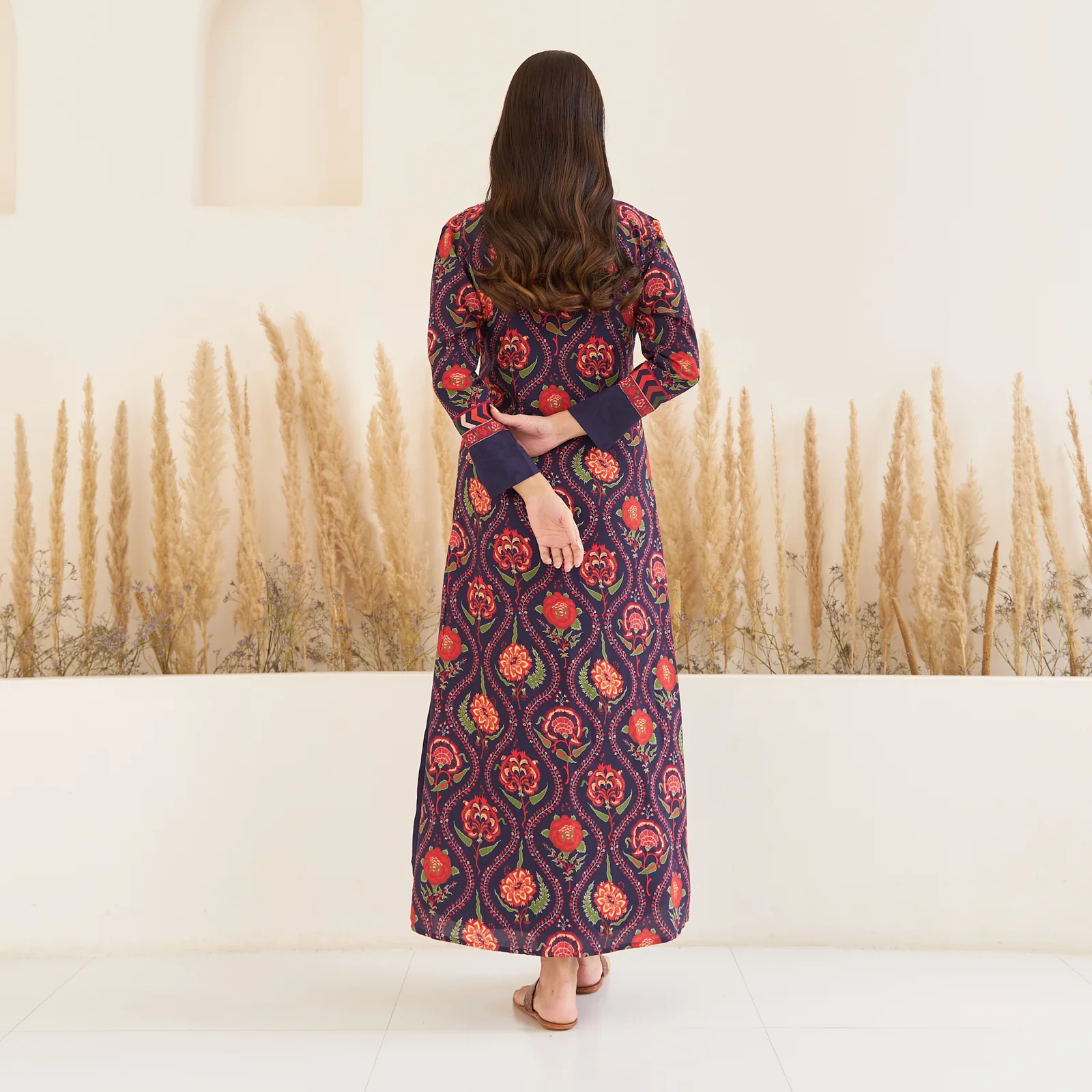 Navy Blue Side Slit Dress with Long Shrug - Image 6
