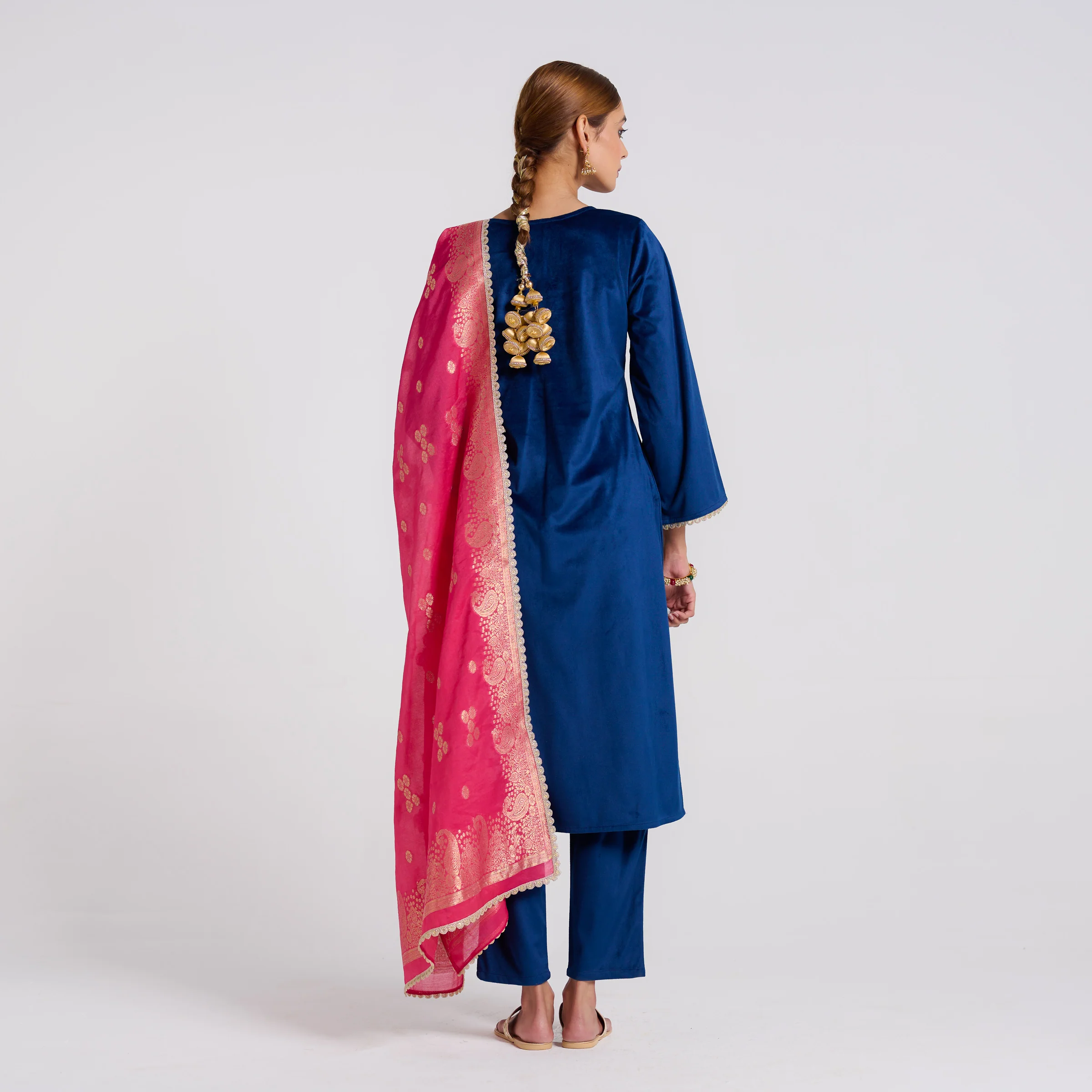 Navy Embroidered Noor Velvet Set with Brocade Dupatta - Image 8