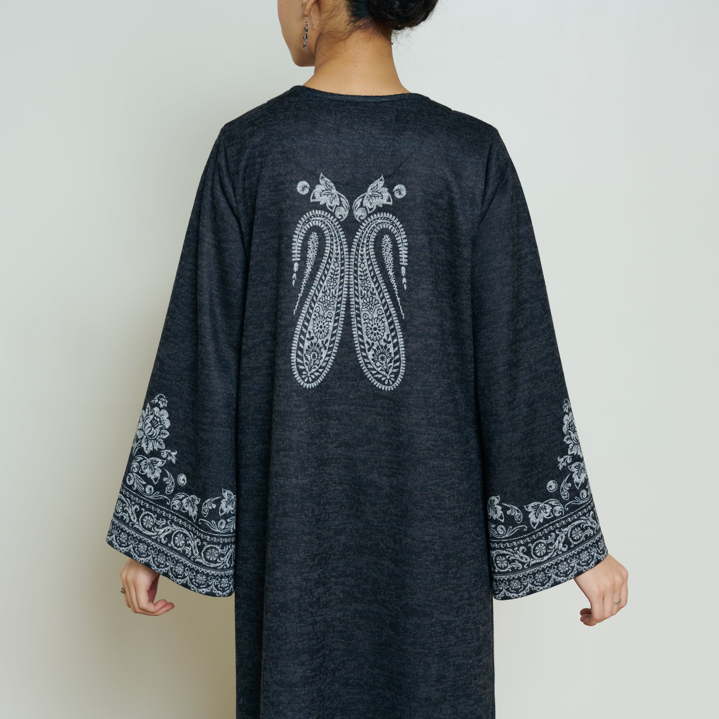 Nura Hand Embroidered Woollen Long Kurta - Black - Image 4