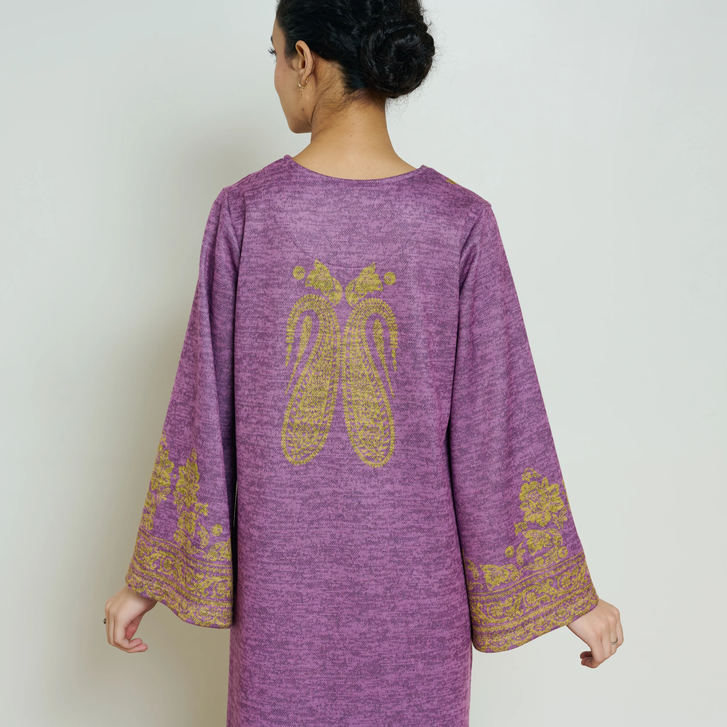 Nura Hand Embroidered Woollen Long Kurta - Purple - Image 10