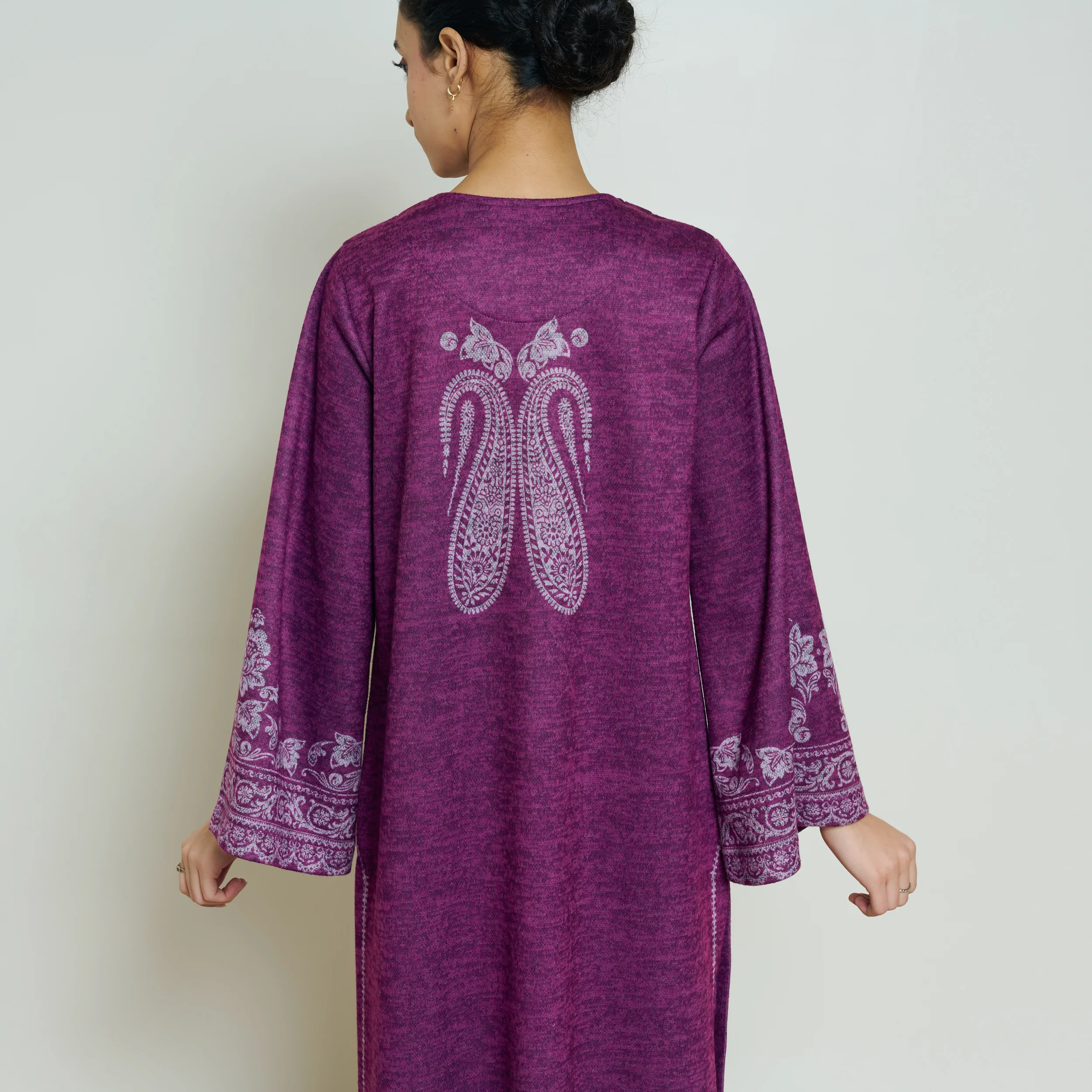 Nura Hand Embroidered Woollen Long Kurta - Wine - Image 10