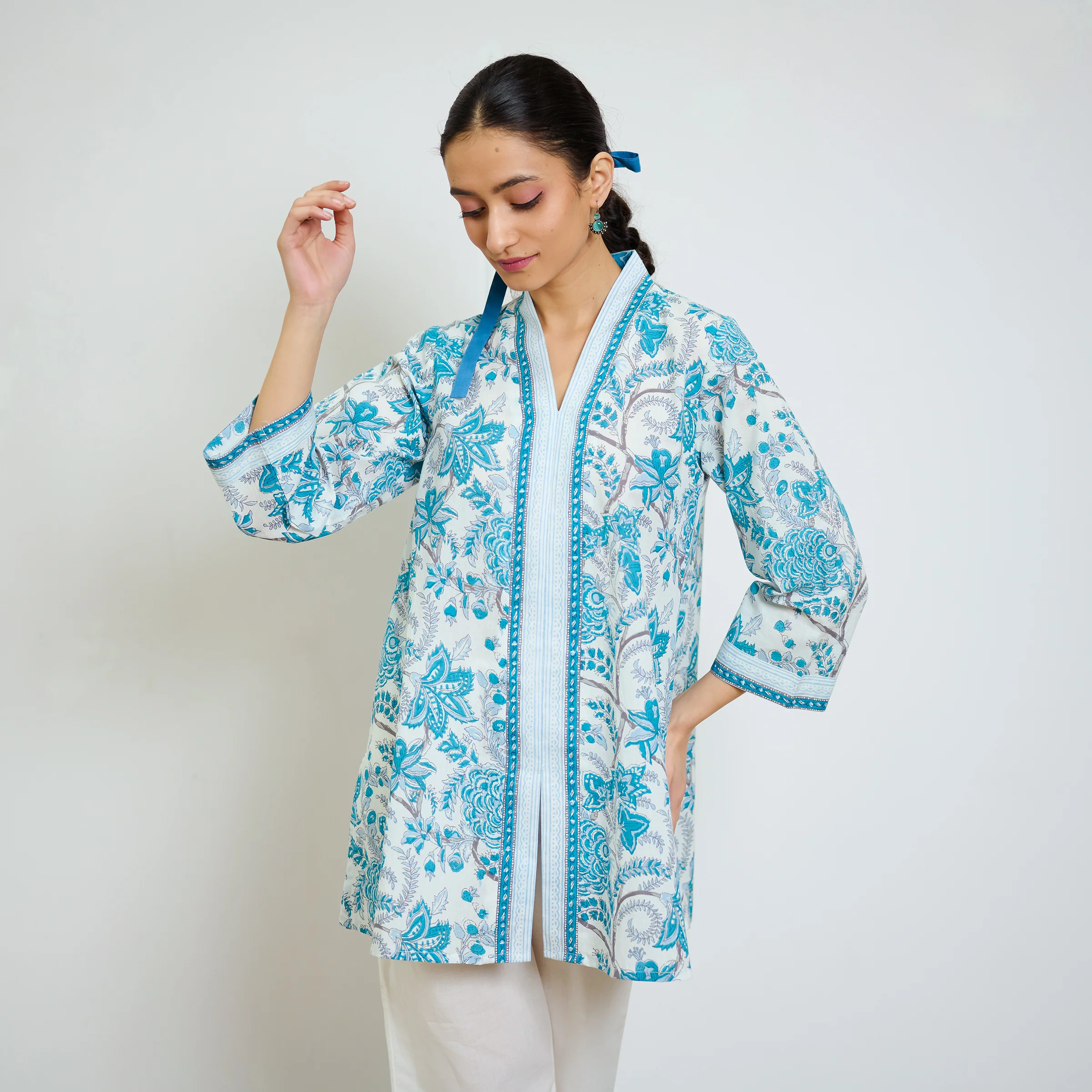 Ocean Blue Sanganeri Printed Cotton Co-ord Set - Image 2