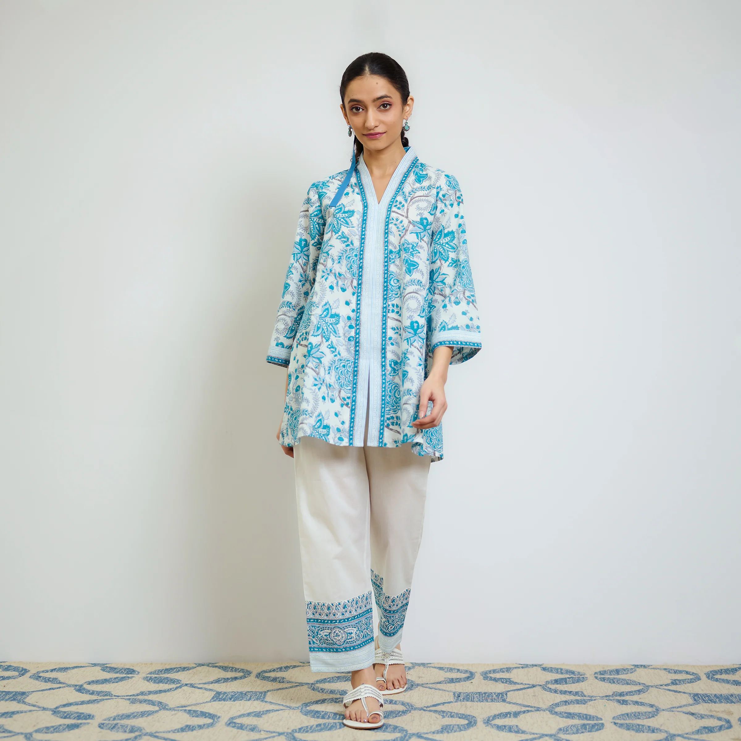 Ocean Blue Sanganeri Printed Cotton Co-ord Set - Image 3