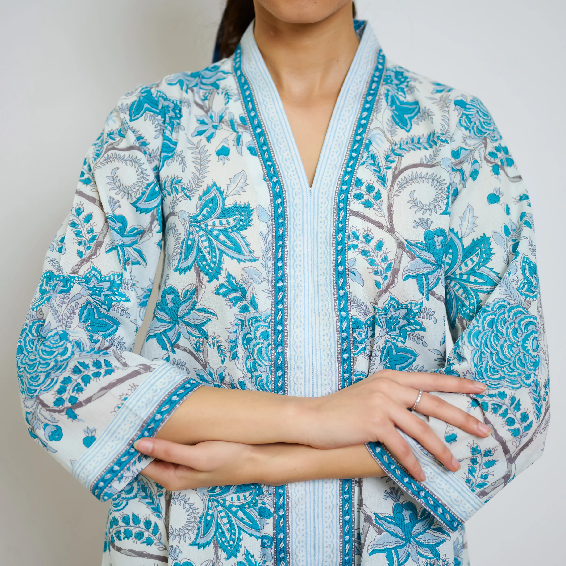 Ocean Blue Sanganeri Printed Cotton Co-ord Set - Image 4