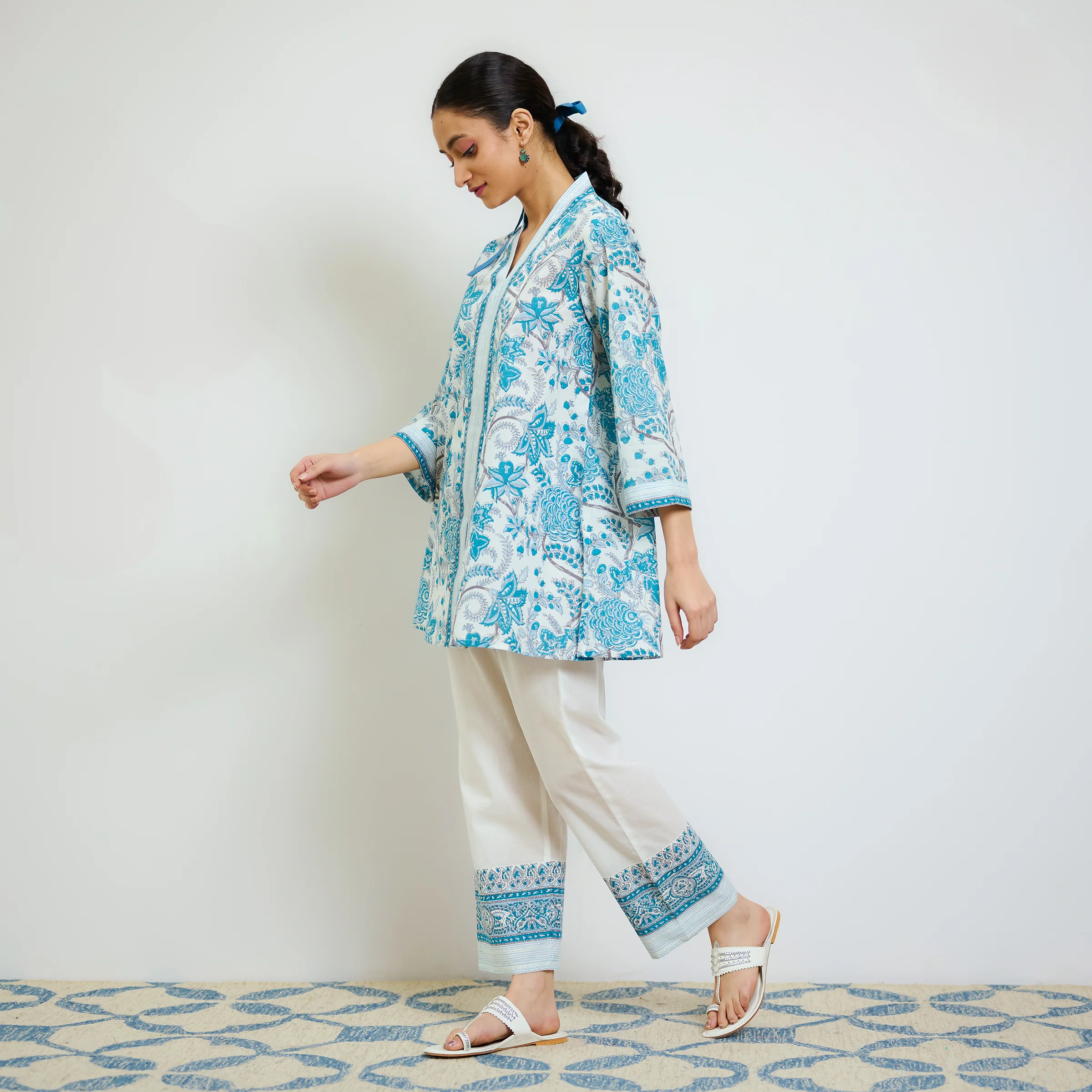 Ocean Blue Sanganeri Printed Cotton Co-ord Set - Image 6