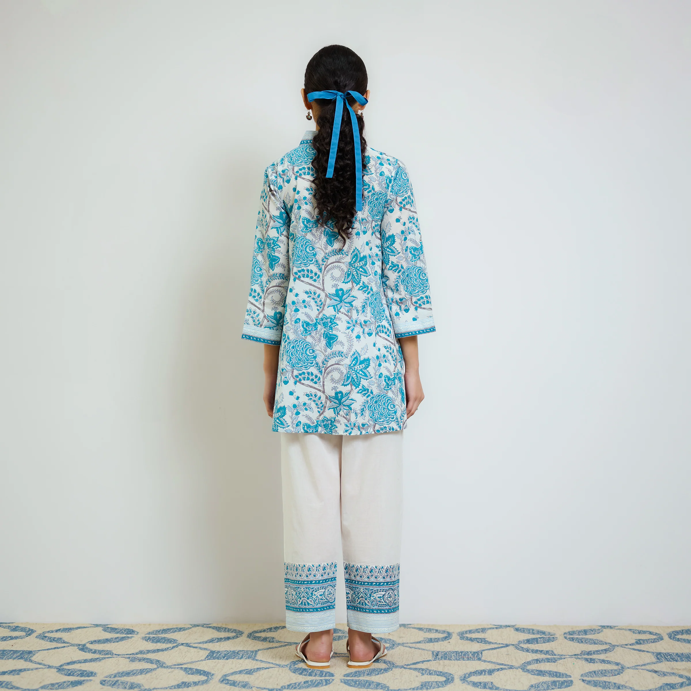Ocean Blue Sanganeri Printed Cotton Co-ord Set - Image 8