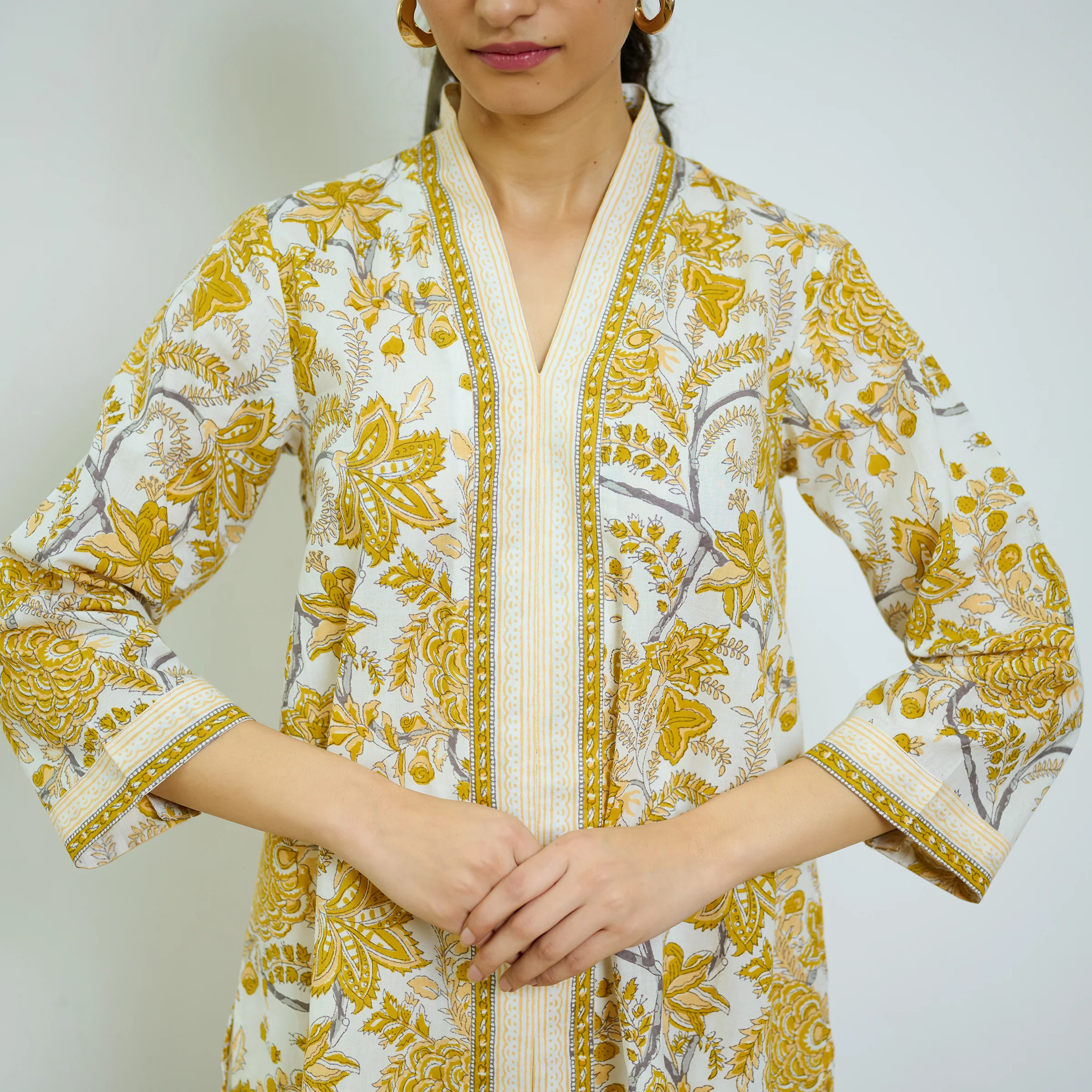 Ochre Yellow Sanganeri Printed Cotton Co-ord Set - Image 2