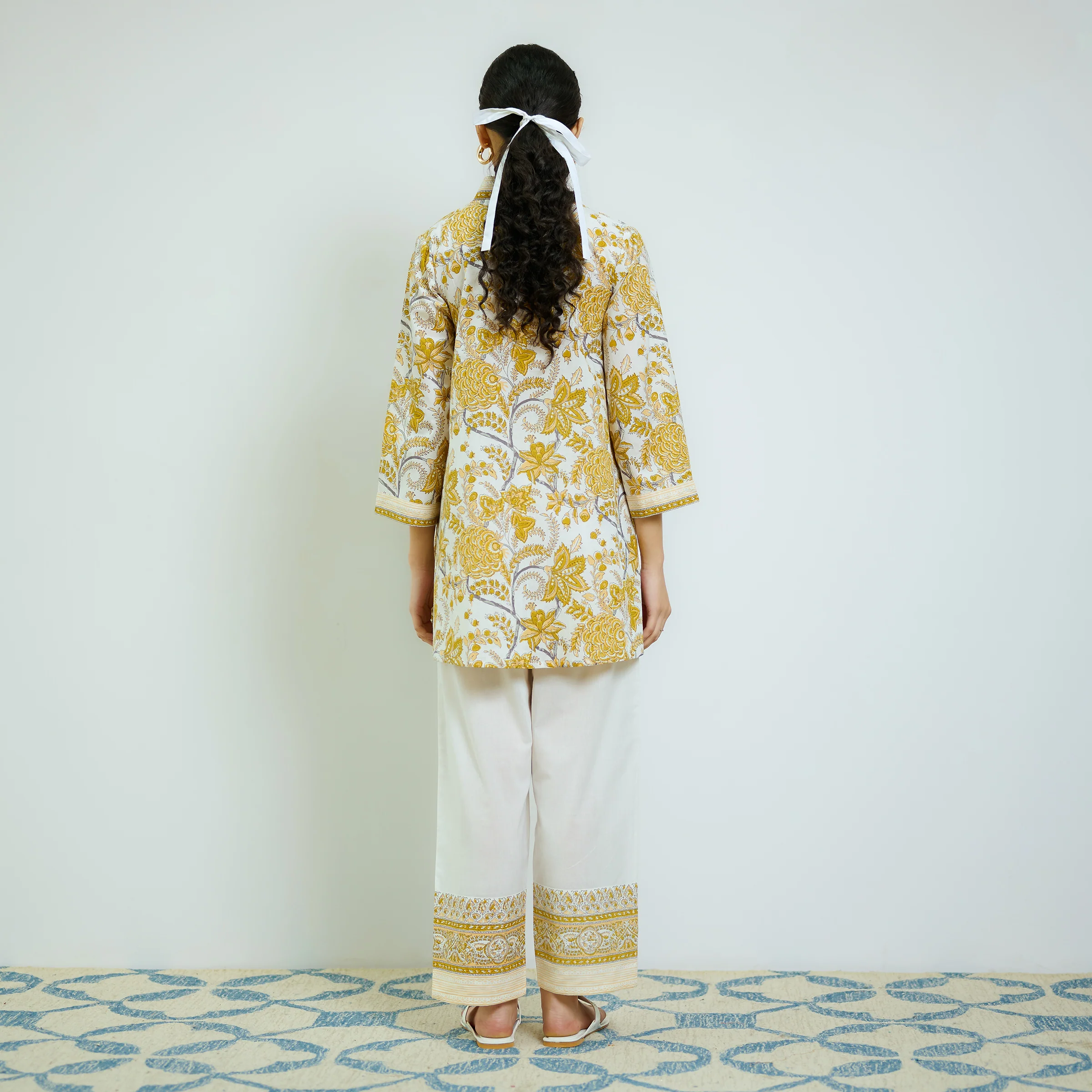 Ochre Yellow Sanganeri Printed Cotton Co-ord Set - Image 7