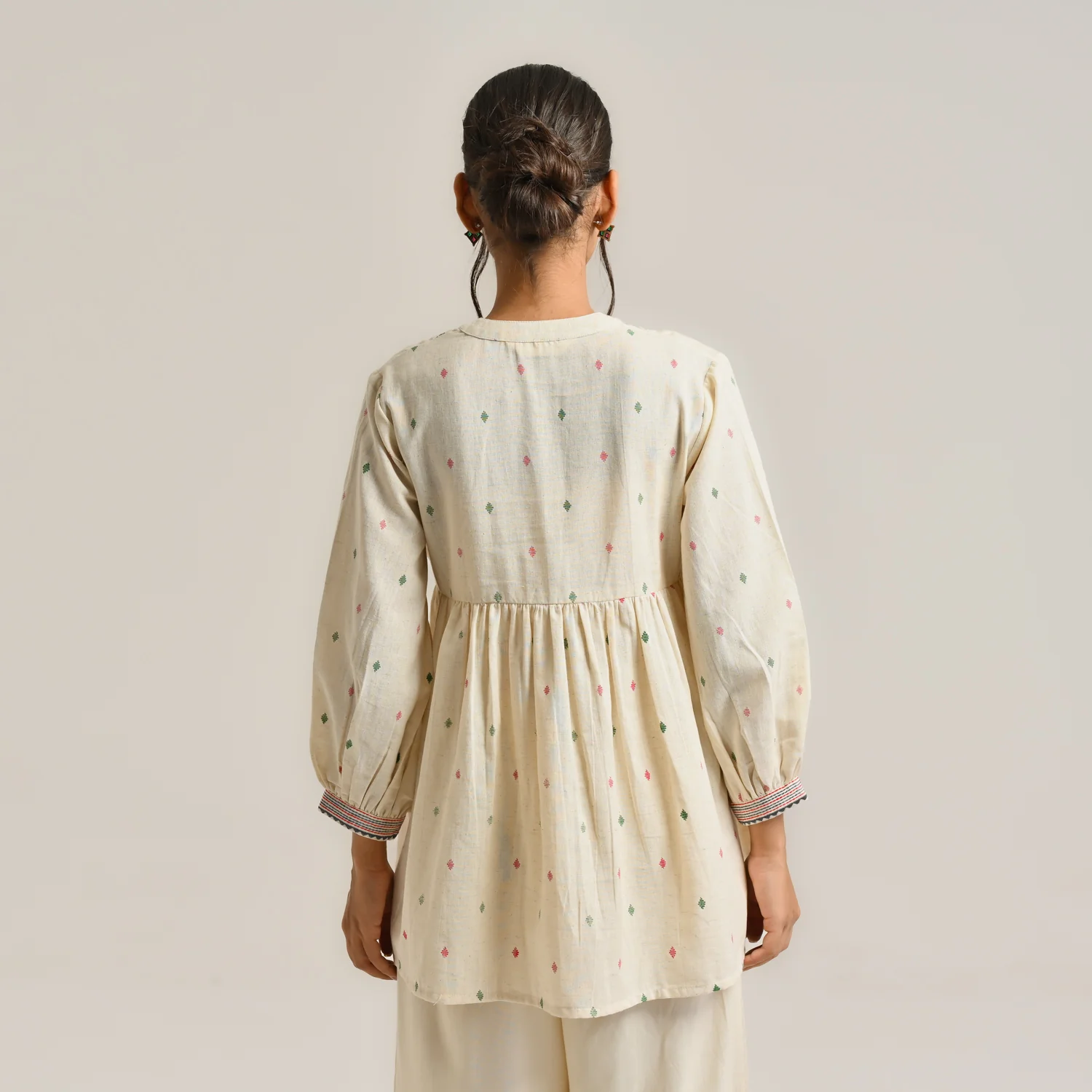 Off White Linen Cotton Jamdani Printed Tunic - Image 8