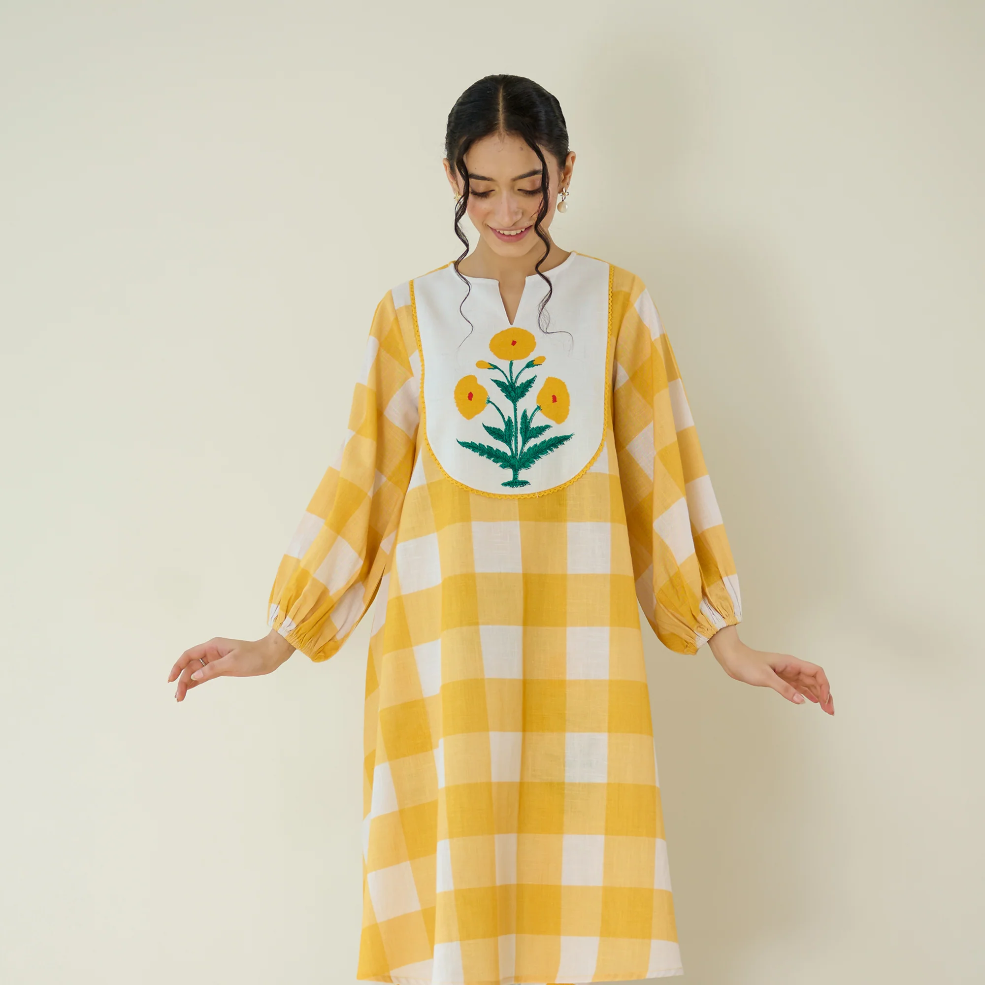 Old School Slub Cotton Kurta - Mango Yellow - Image 3
