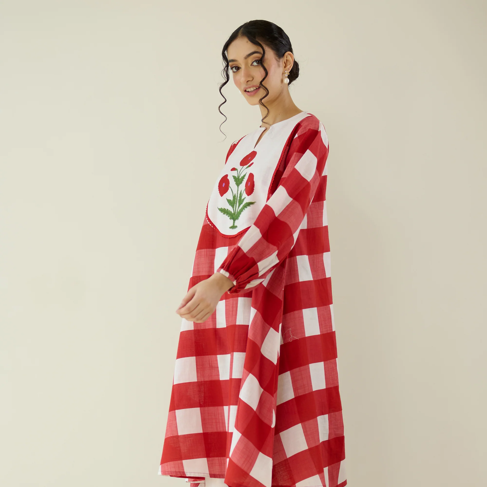 Old School Slub Cotton Kurta - Red - Image 4