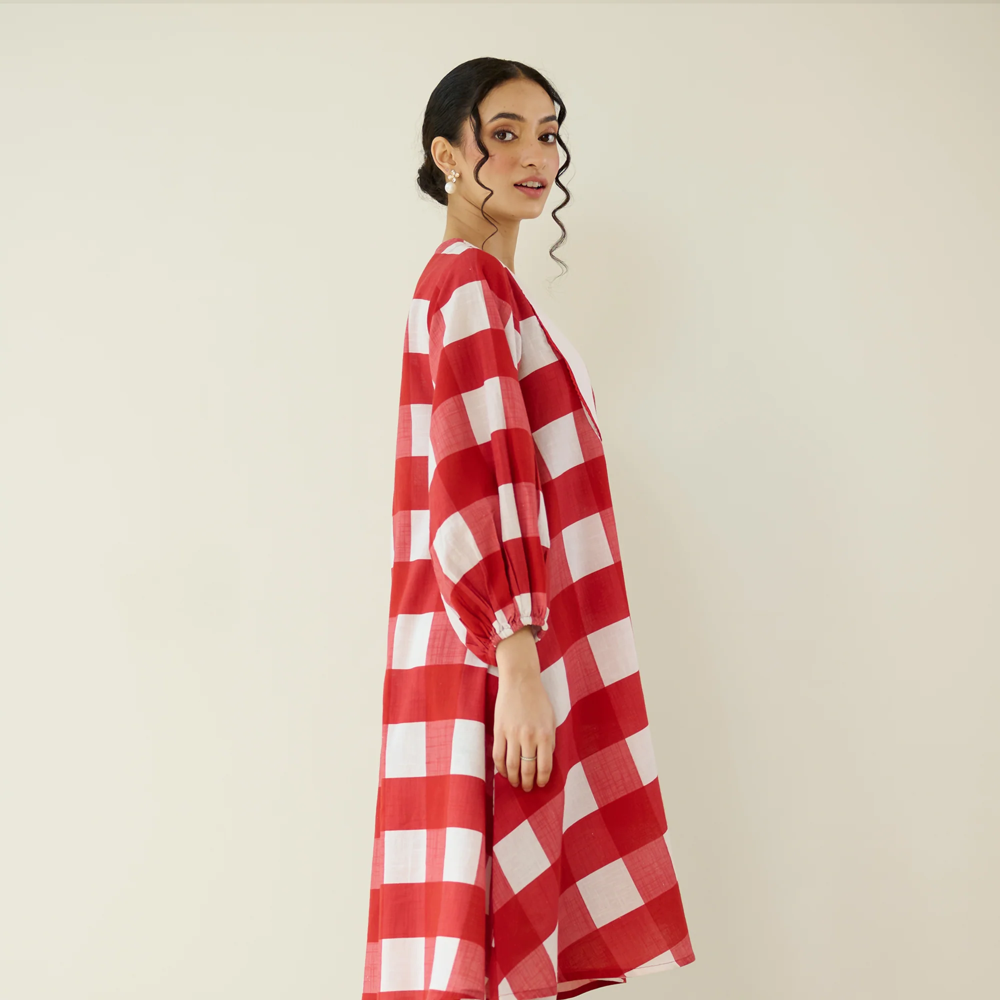 Old School Slub Cotton Kurta - Red - Image 5