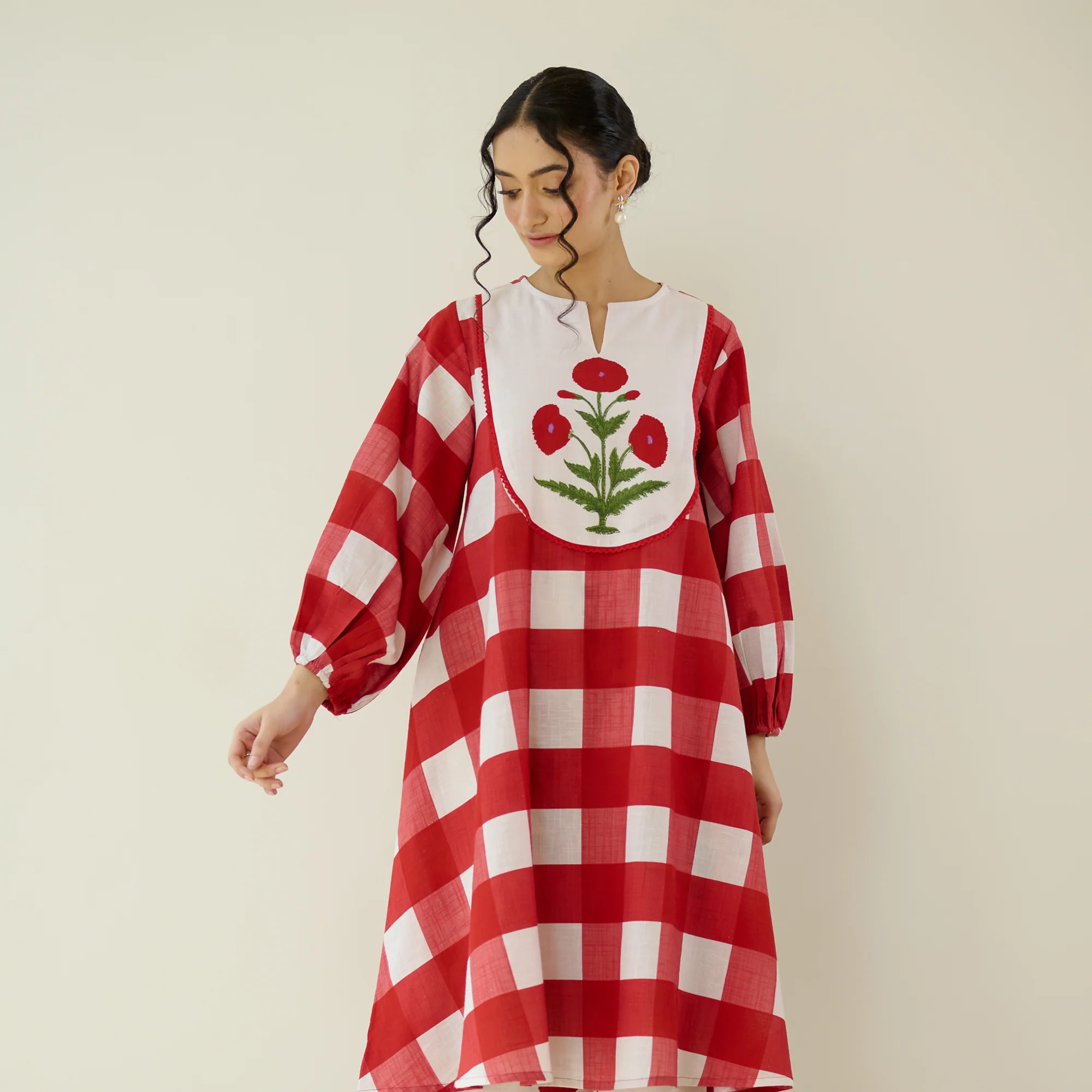 Old School Slub Cotton Kurta - Red - Image 7