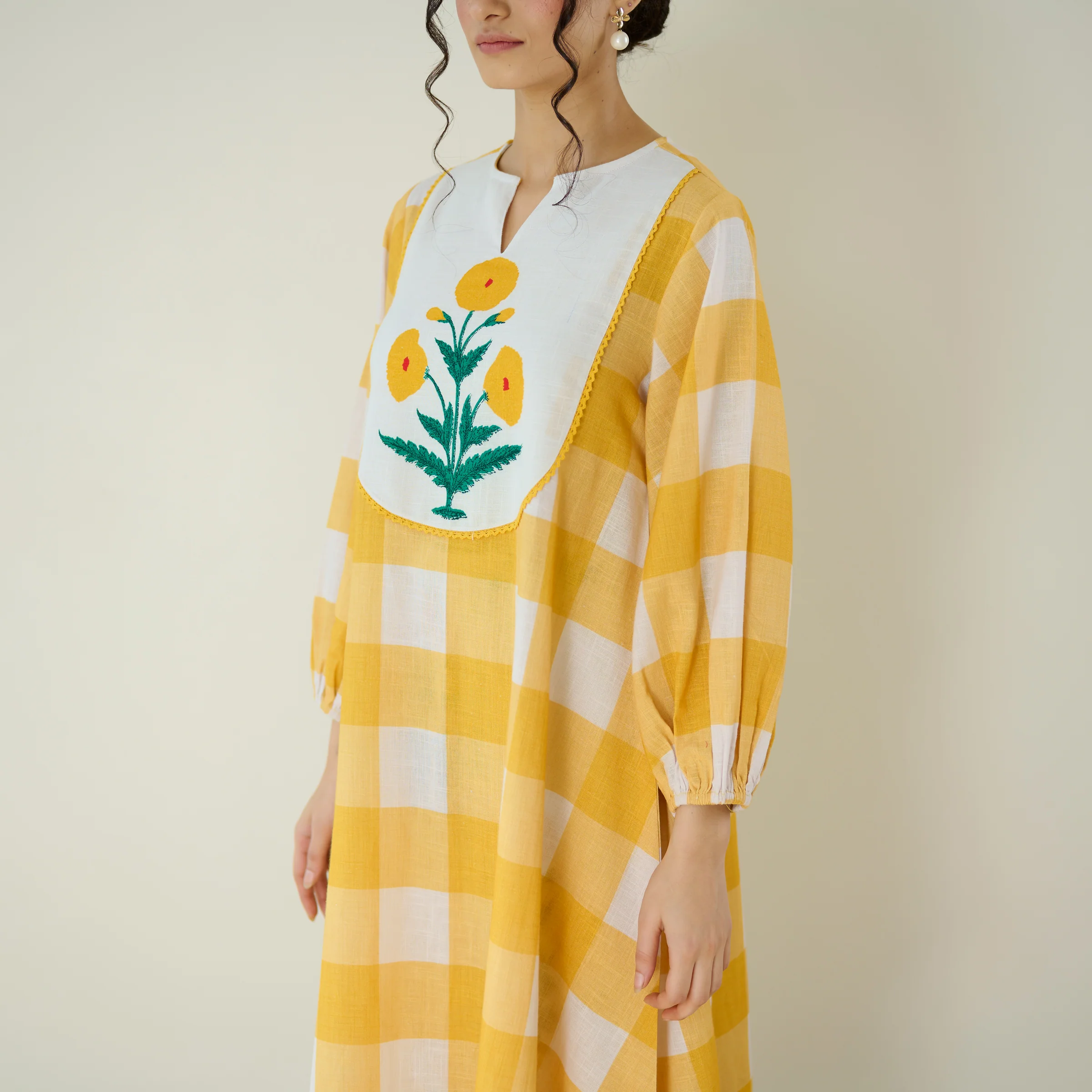 Old School Slub Cotton Kurta Set - Mango Yellow - Image 2