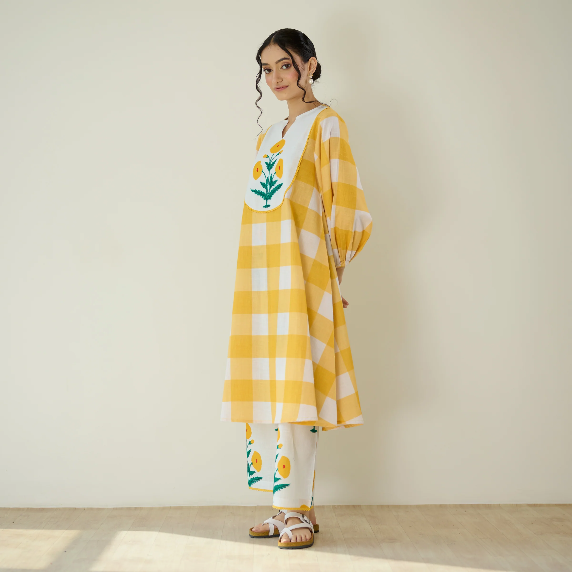 Old School Slub Cotton Kurta Set - Mango Yellow - Image 5