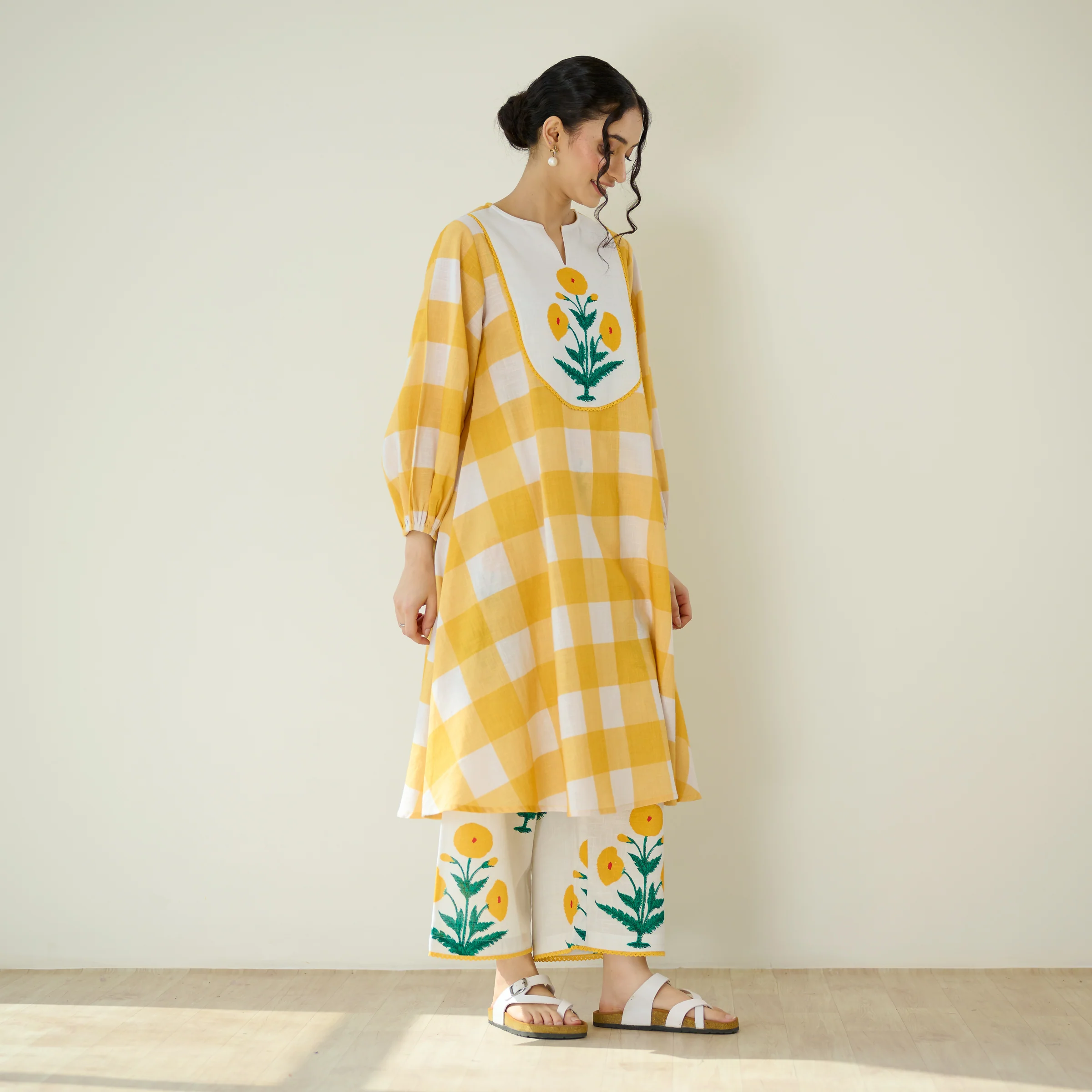 Old School Slub Cotton Kurta Set - Mango Yellow - Image 6