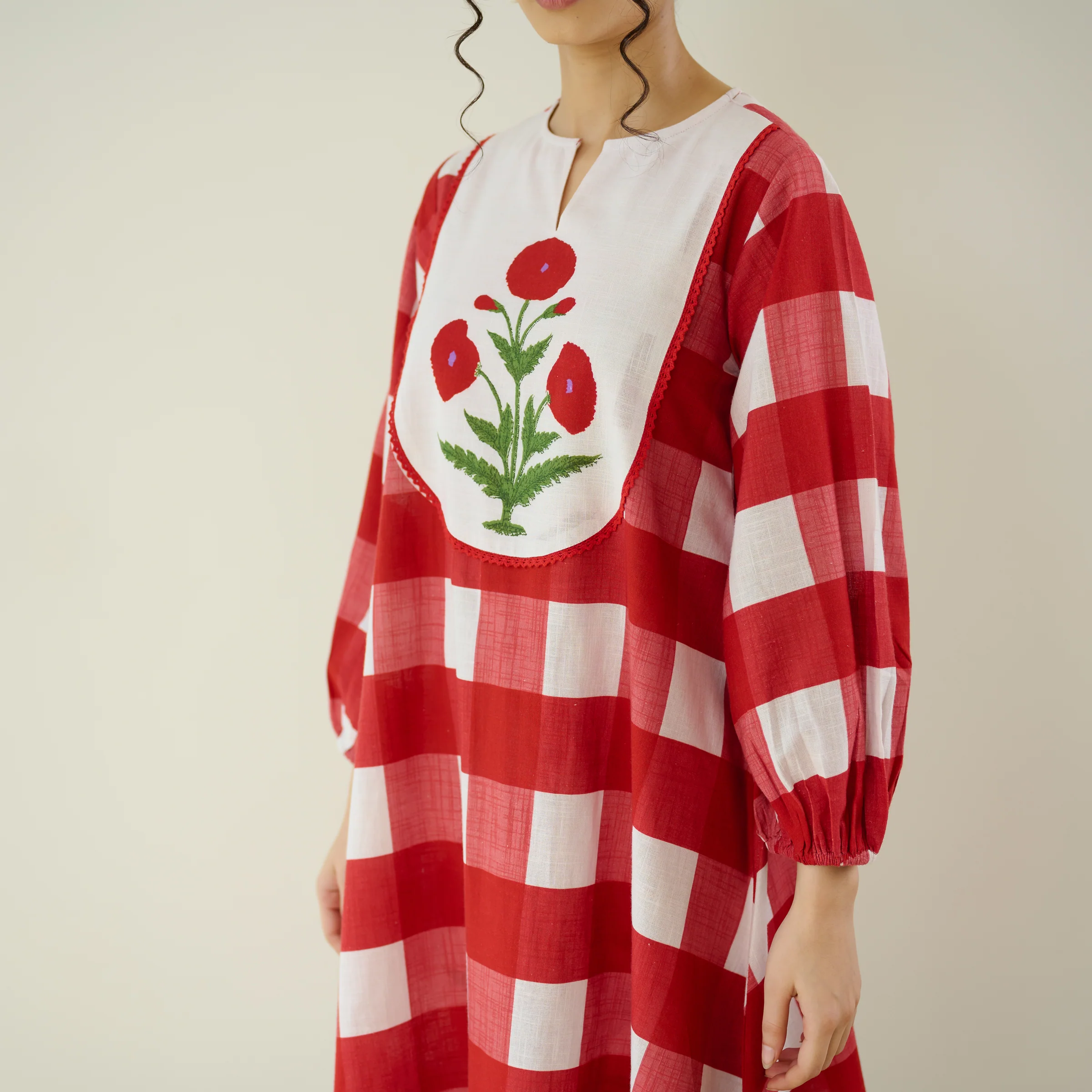 Old School Slub Cotton Kurta Set - Red - Image 2
