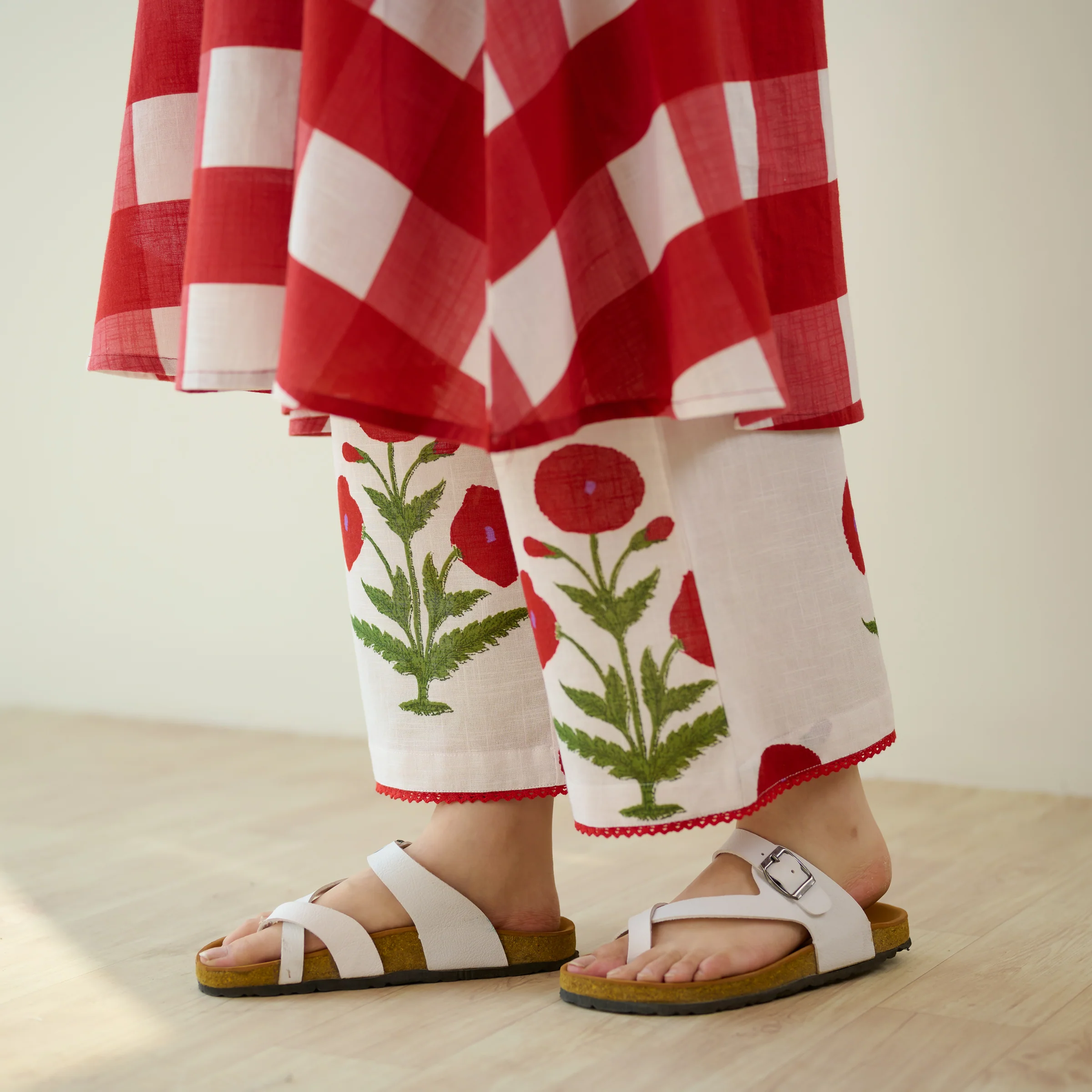 Old School Slub Cotton Kurta Set - Red - Image 4