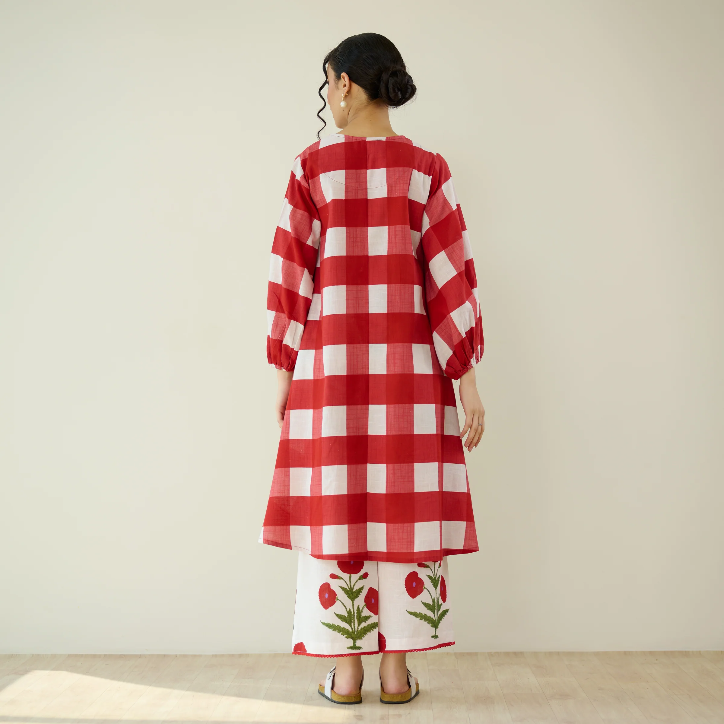 Old School Slub Cotton Kurta Set - Red - Image 6