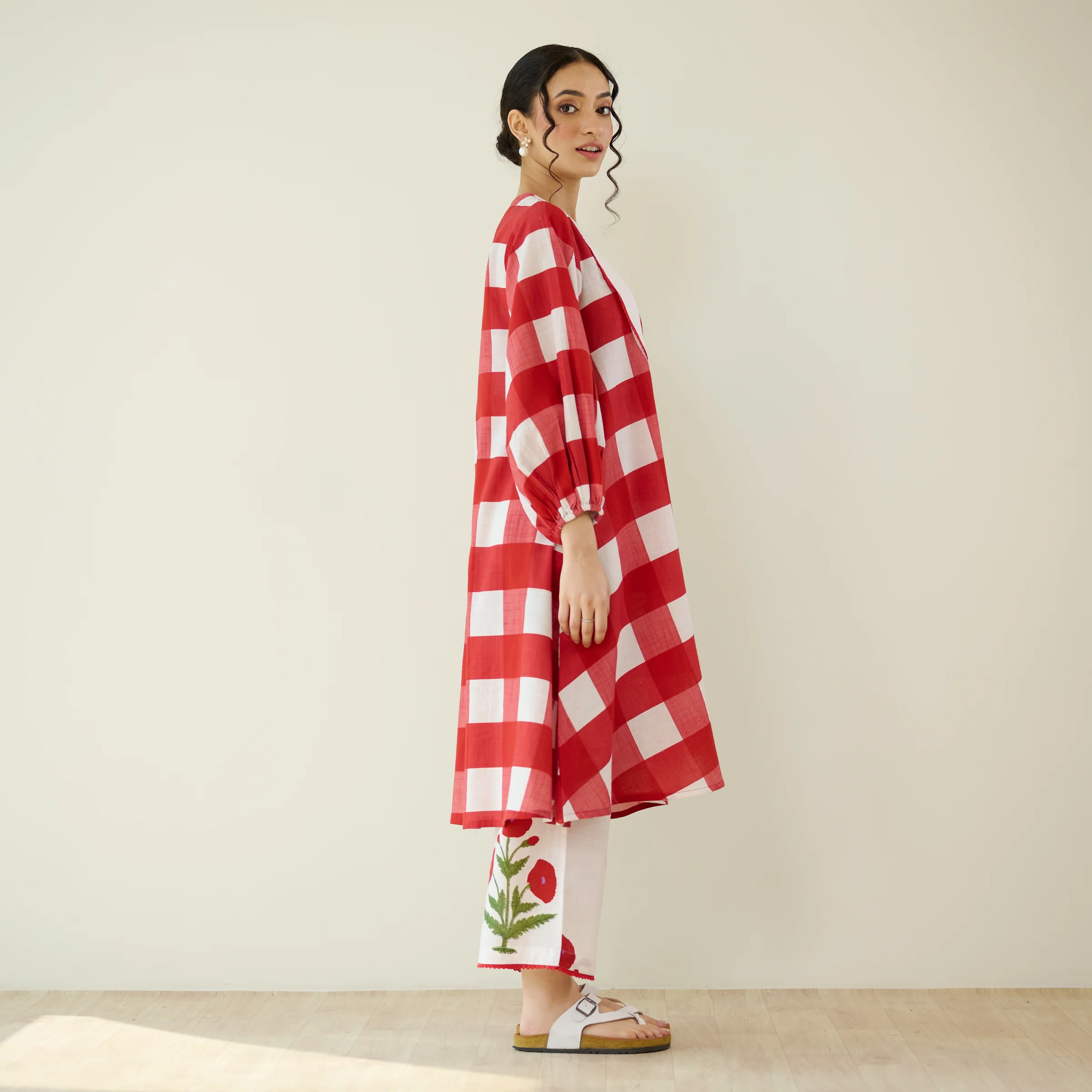 Old School Slub Cotton Kurta Set - Red - Image 7