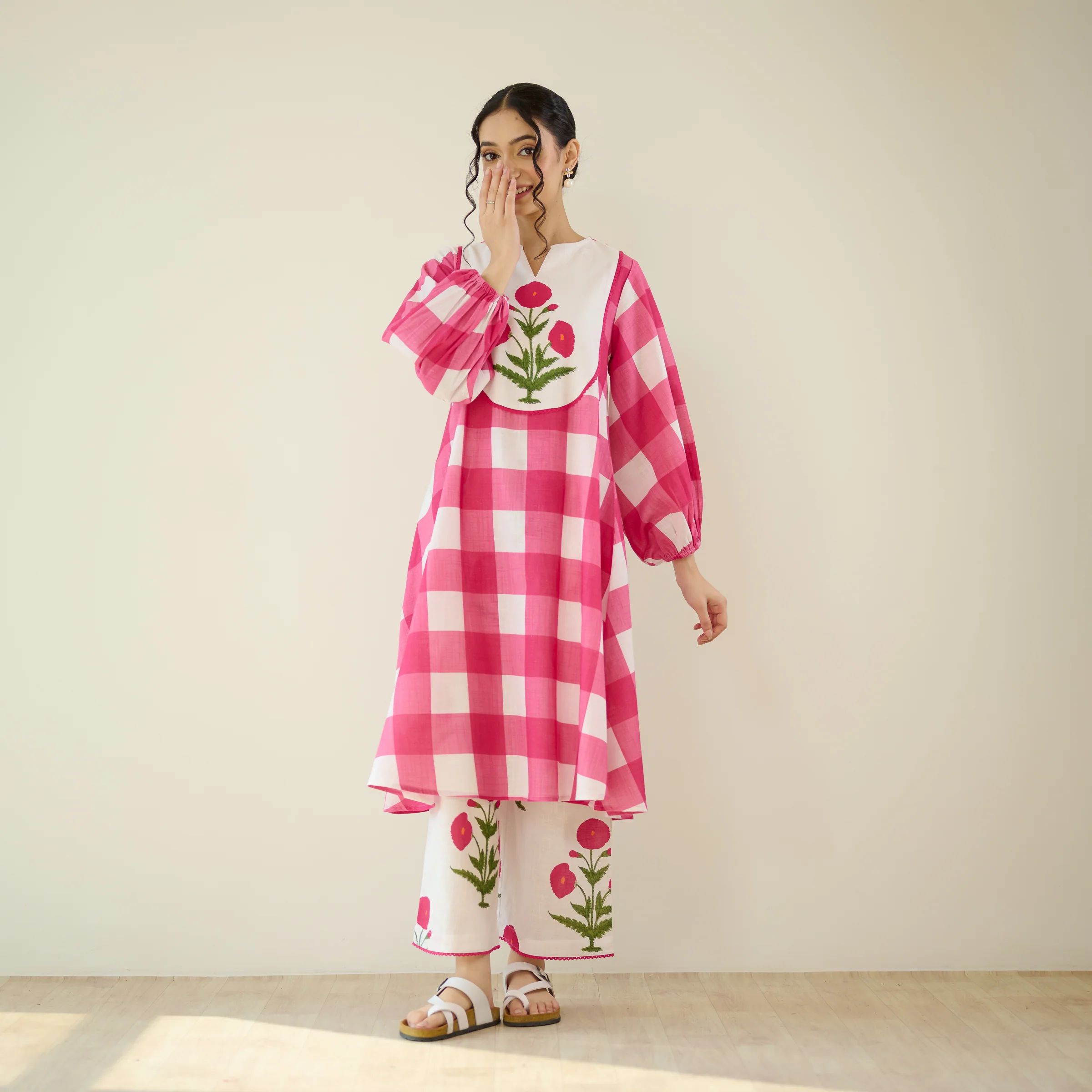 Old School Slub Cotton Kurta Set - Rose Pink - Image 3