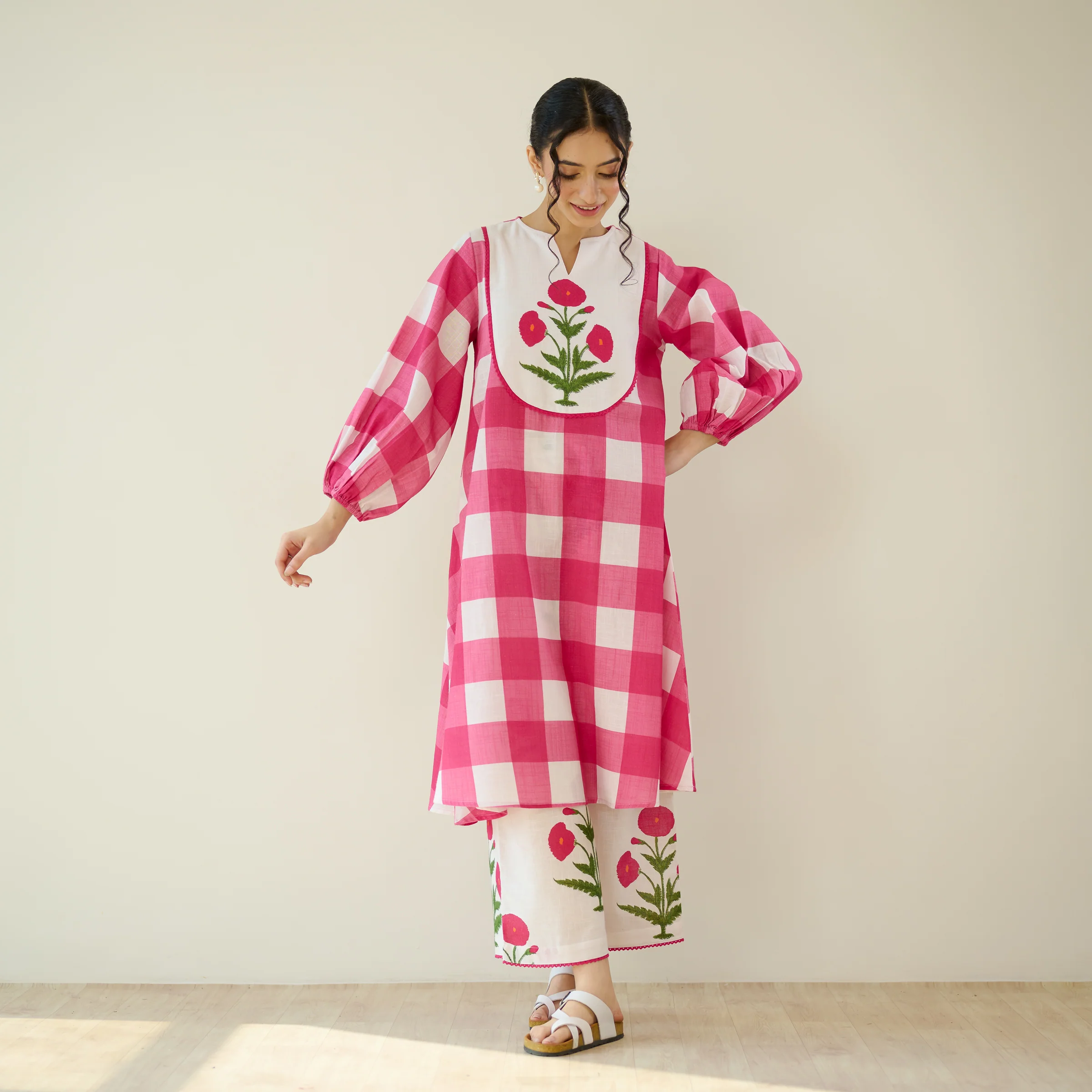 Old School Slub Cotton Kurta Set - Rose Pink - Image 8