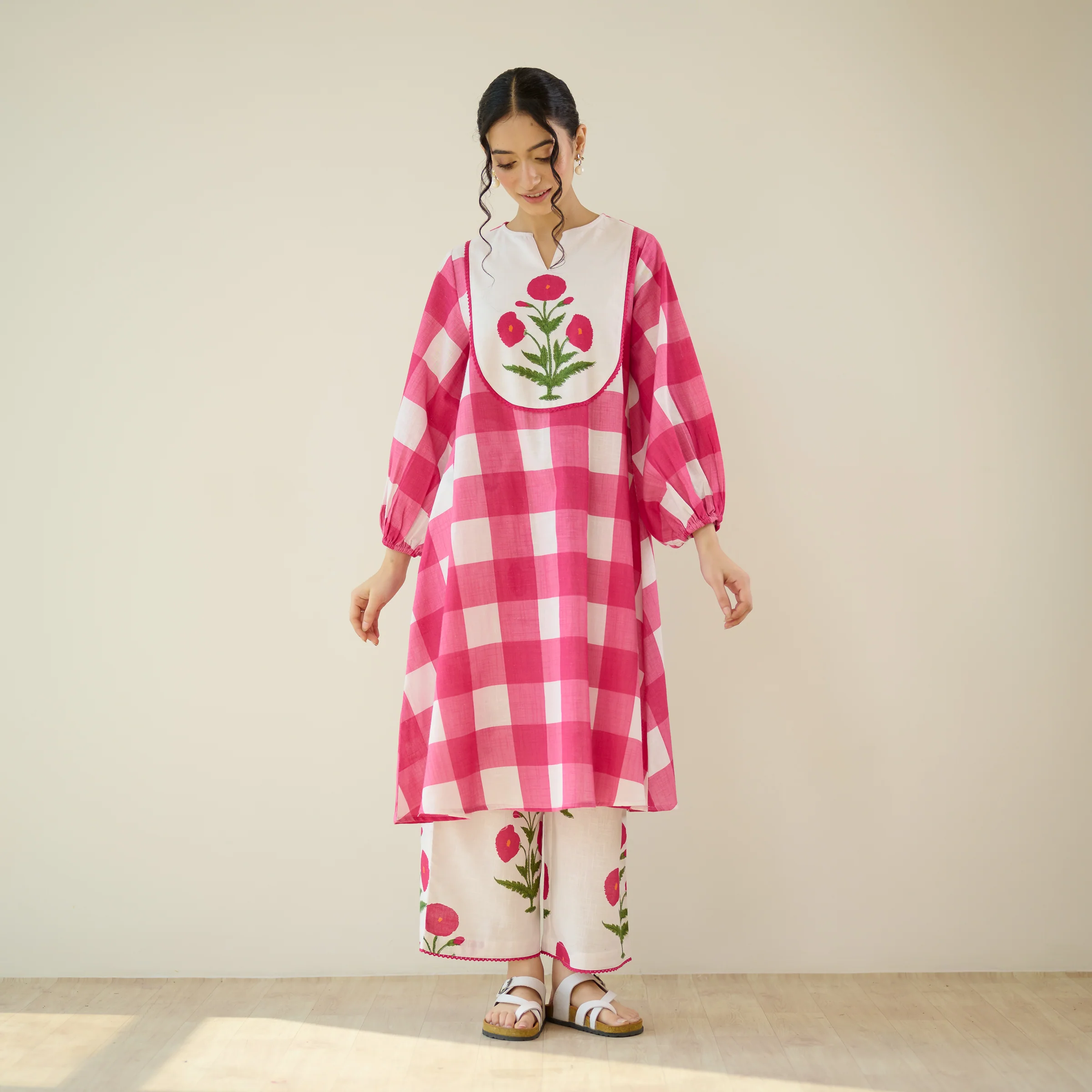Old School Slub Cotton Kurta Set - Rose Pink - Image 9