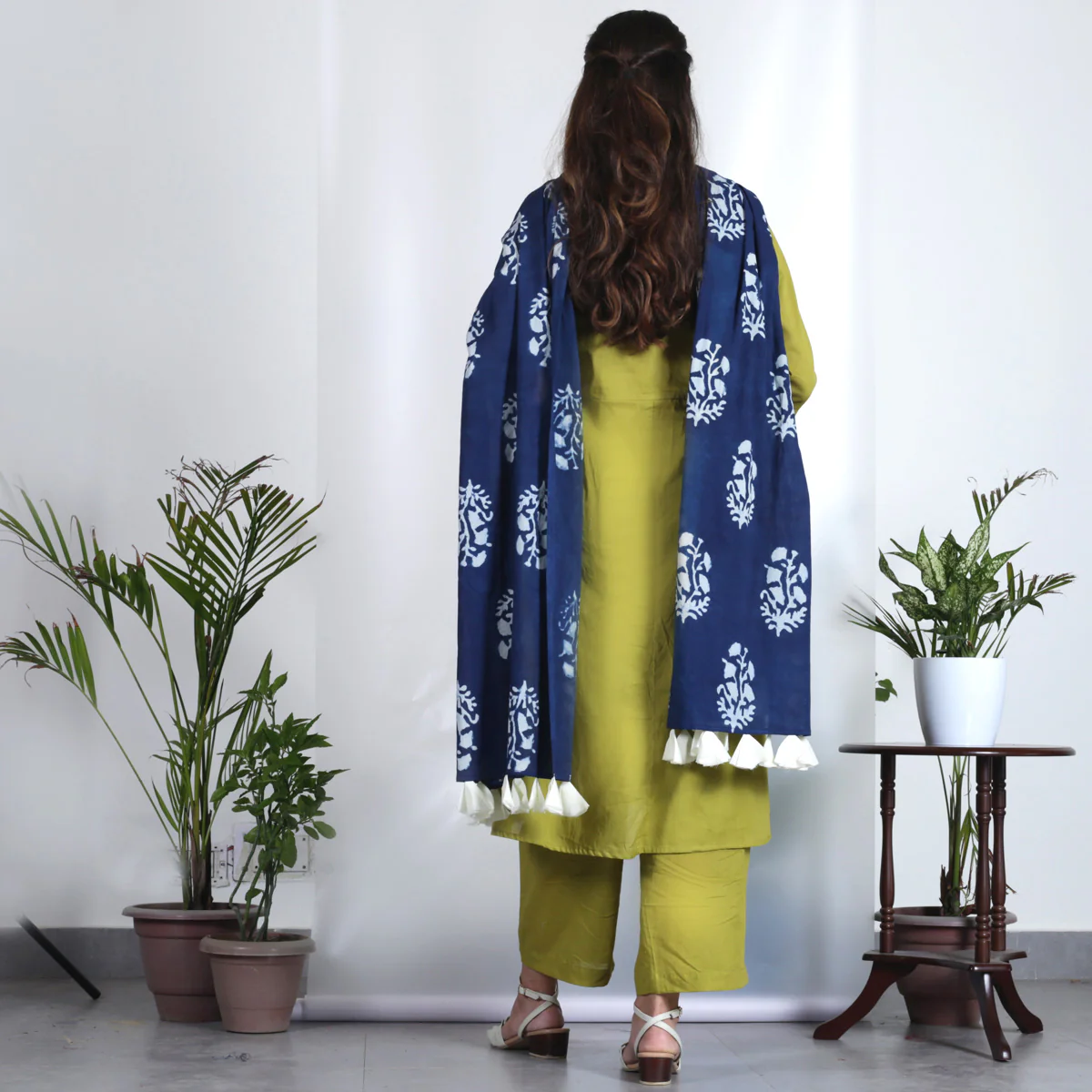 Olive Salwar Kurta Set for Women with Indigo Dupatta - Image 11