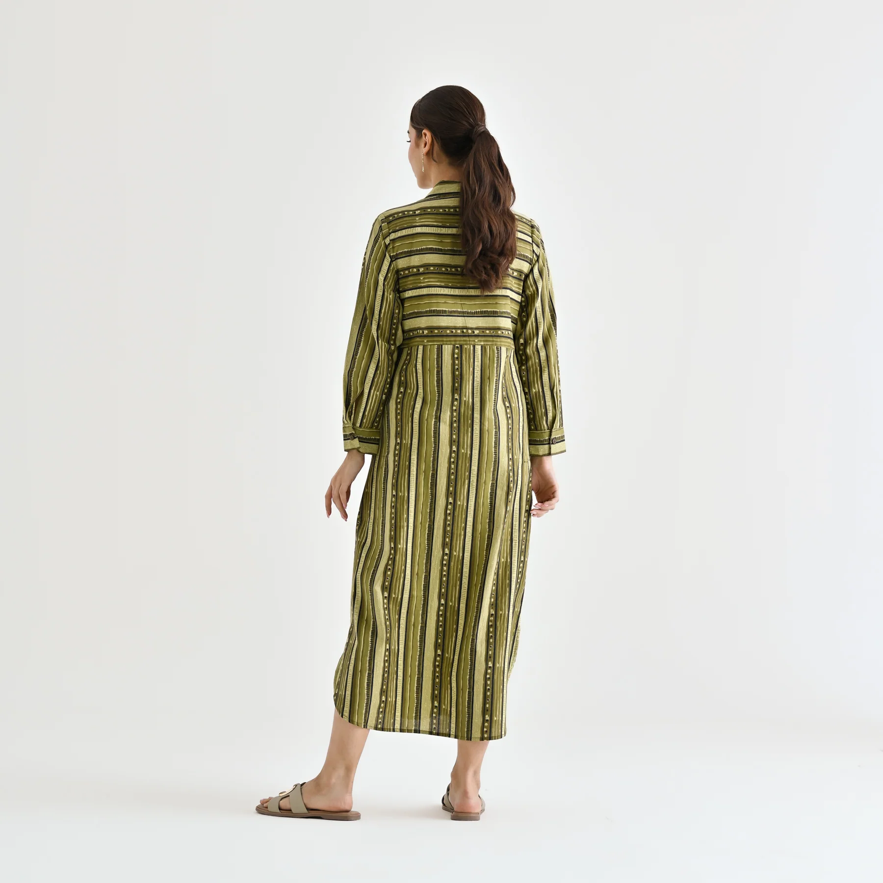 Olive Sanganeri Printed Cotton Kurta Dress - Image 5