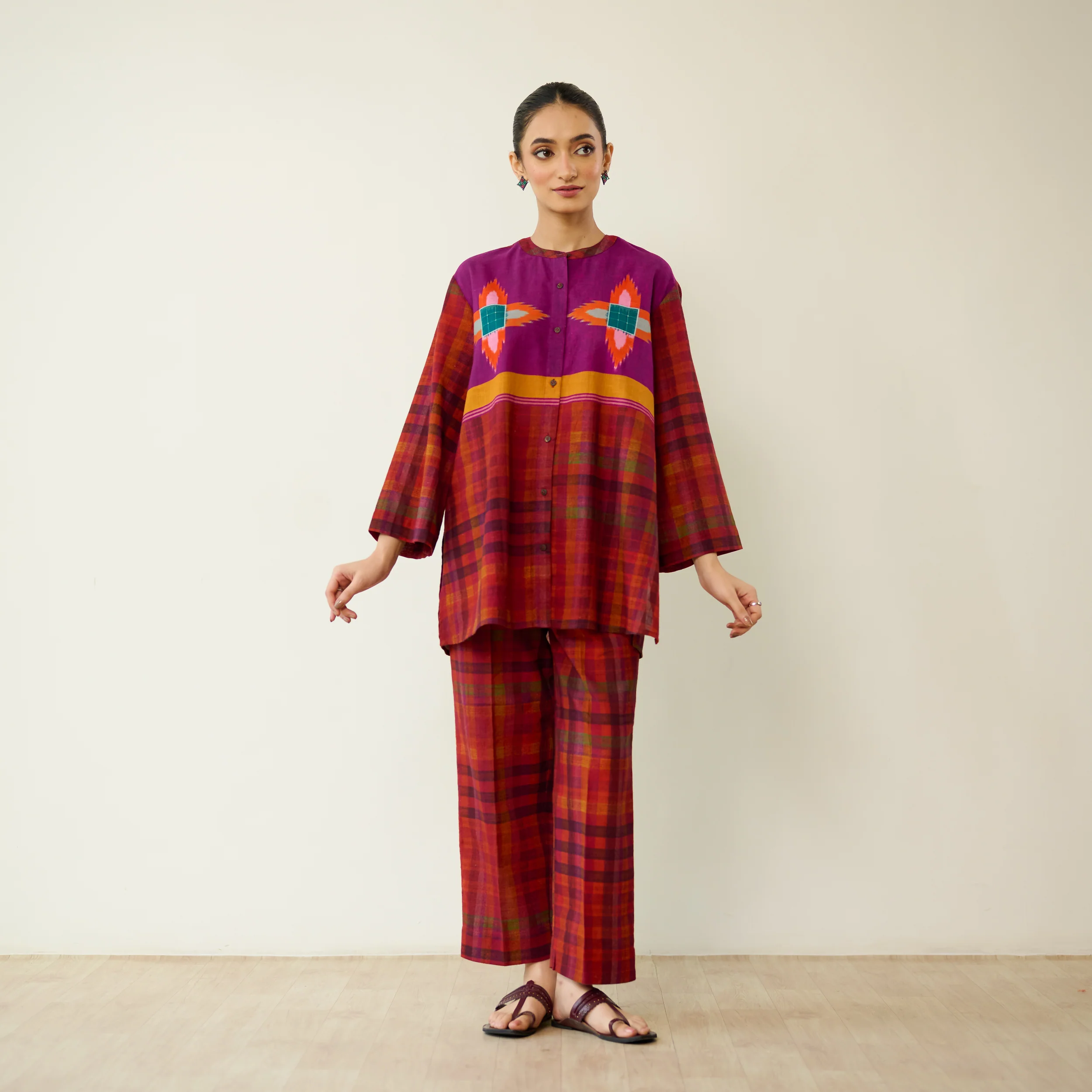 Ora Pure Slub Cotton Co-ord Set - Violet